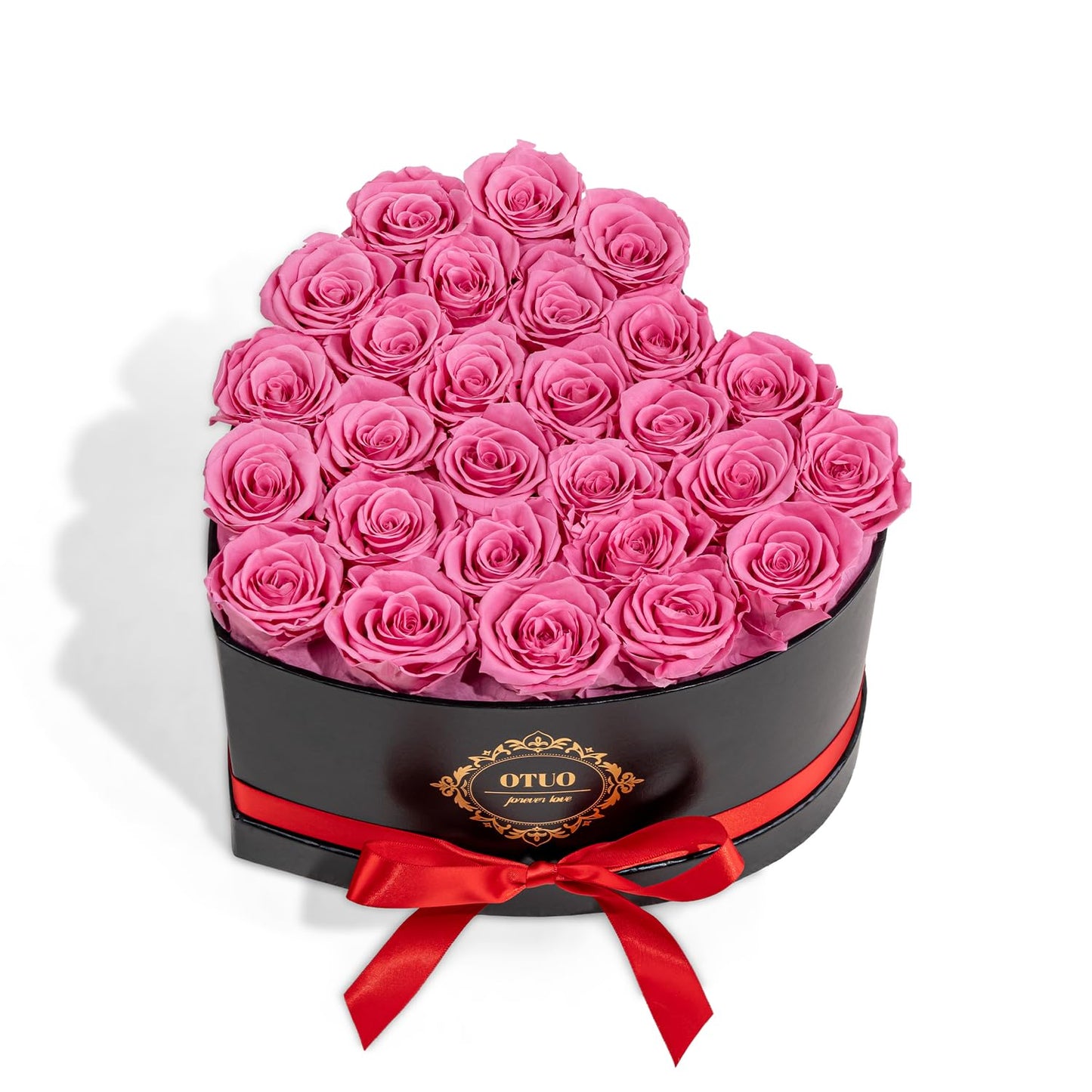 Otuo 27 Preserved Roses in Heart-Shaped Box, Flowers for Delivery Prime Last up 2 Years, Real Forever Flowers for Wife, Girlfriend, Mother, Eternal Roses for Anniversary - Pink