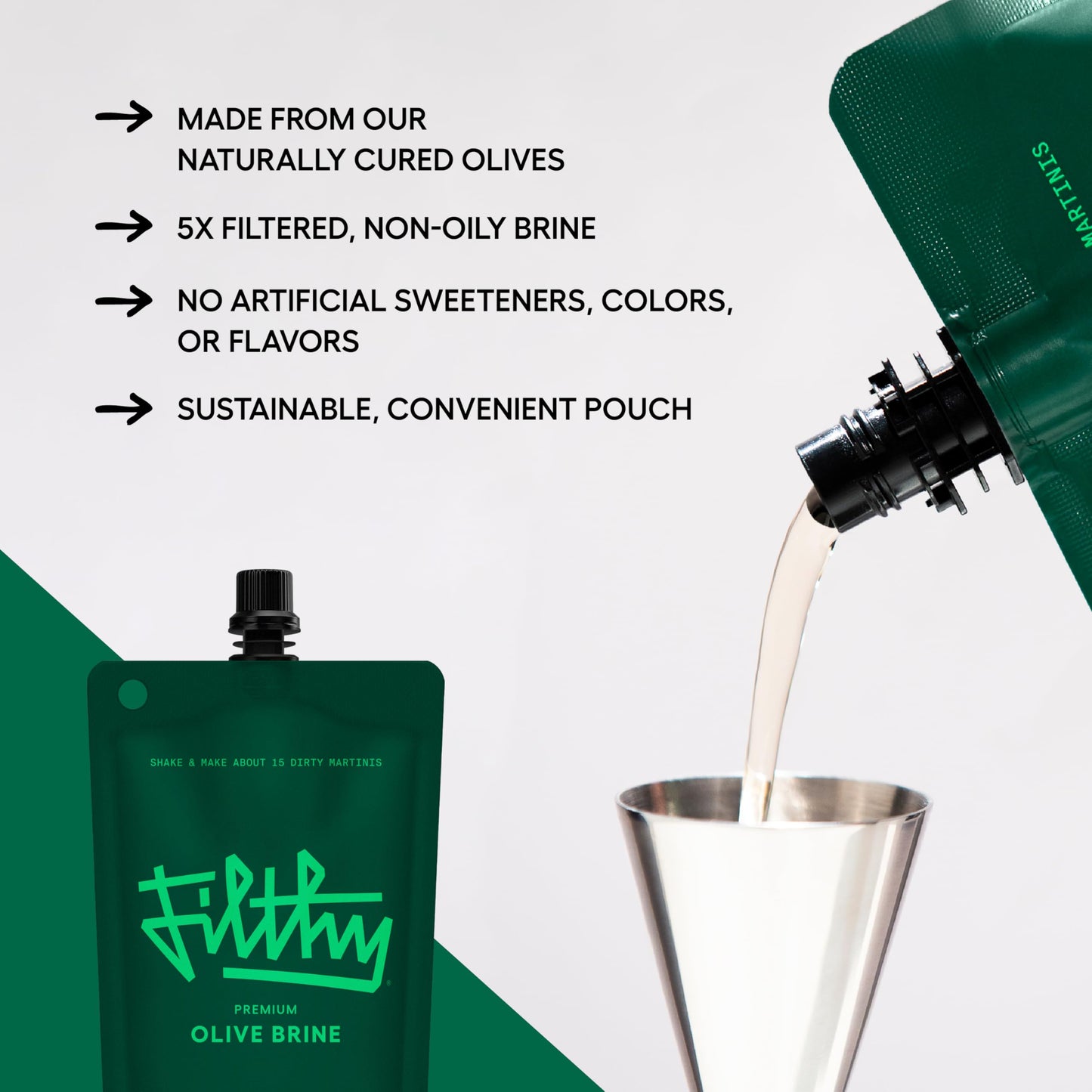 Filthy Martini Cocktail Kit, Premium Cocktail Kit, Includes Olive Brine, Pimento Stuffed Olives, Blue Cheese Stuffed Olives & 4 Stainless Steel Cocktail Picks, Non-GMO, Gluten Free