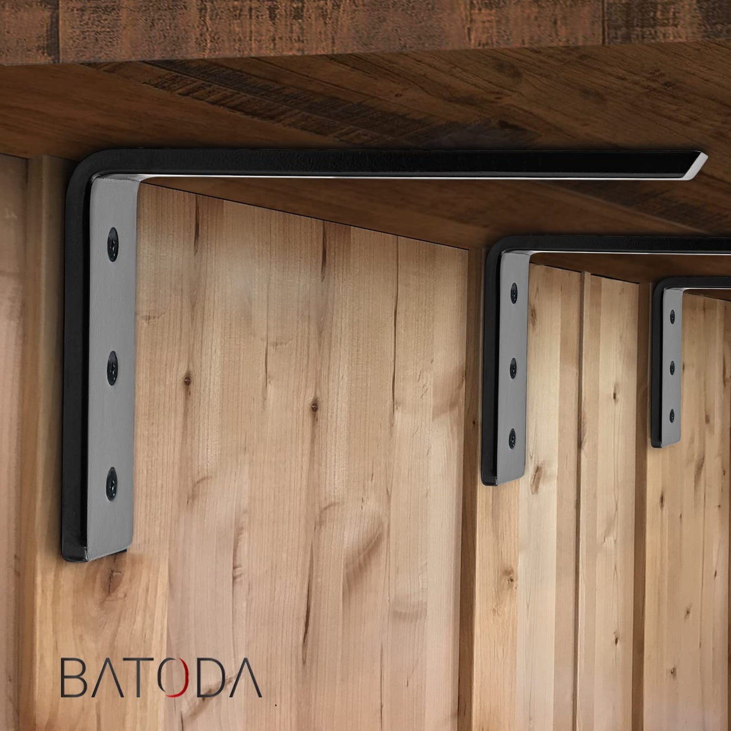 BATODA 8” Countertop Support Steel Brackets (4 PCS) for Large Granite - Heavy Duty L Floating Shelf Bracket - Black Metal Wall Mounted Support for Wood Shelving