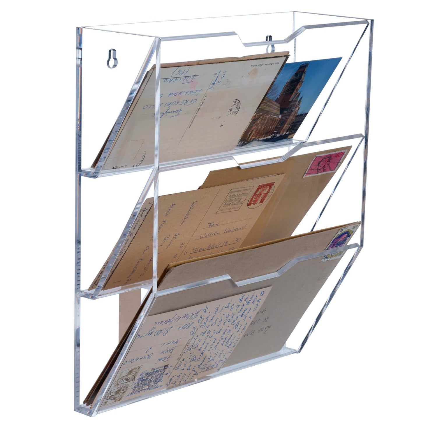 MyGift 3 Tier 10 Inch Clear Acrylic Mail Sorter, Wall Mounted Letter Holder for Home Entryway or Office Document Organizer Rack