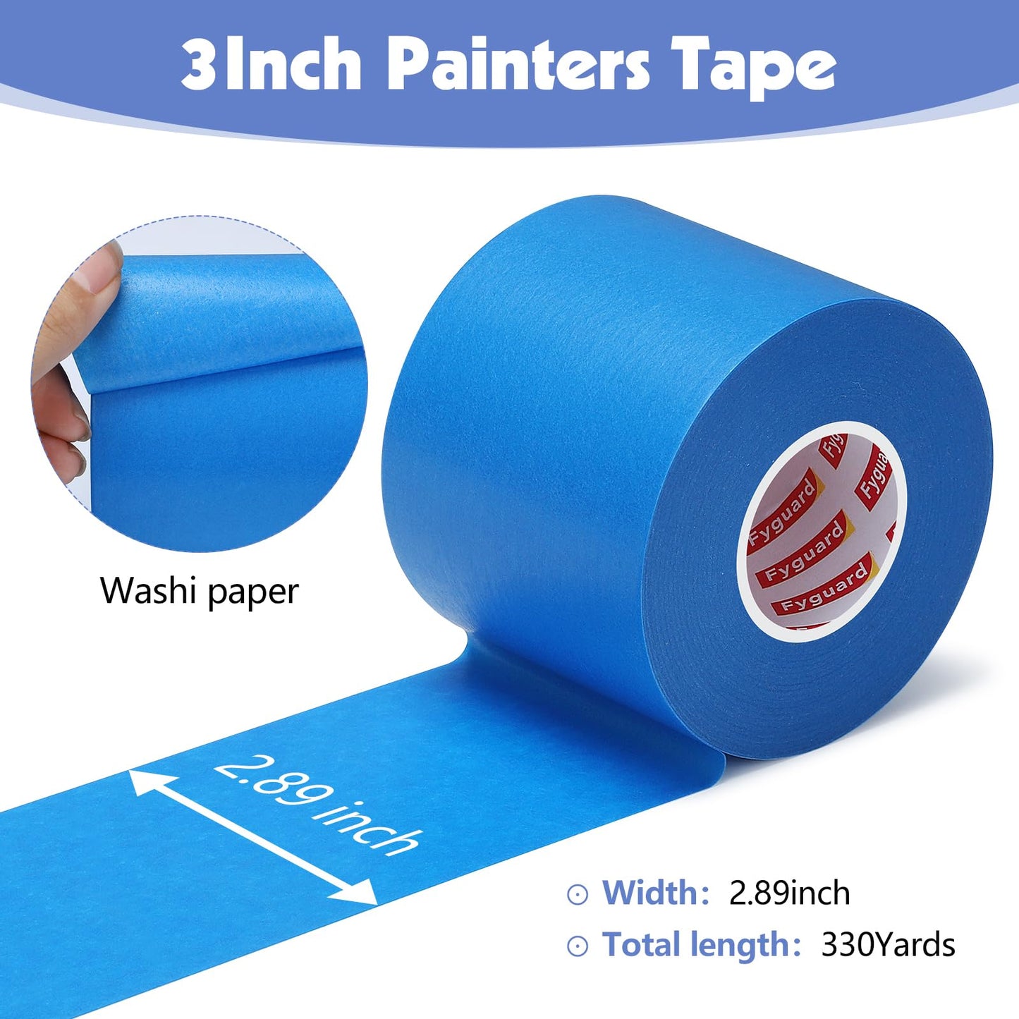 Fyguard 6 Rolls Blue Painters Tape 2.83Inch×55 Yards (Total 330 Yards) Painters Tape Bulk, Blue Masking Tape for Wall Painting Packaging DIY Project