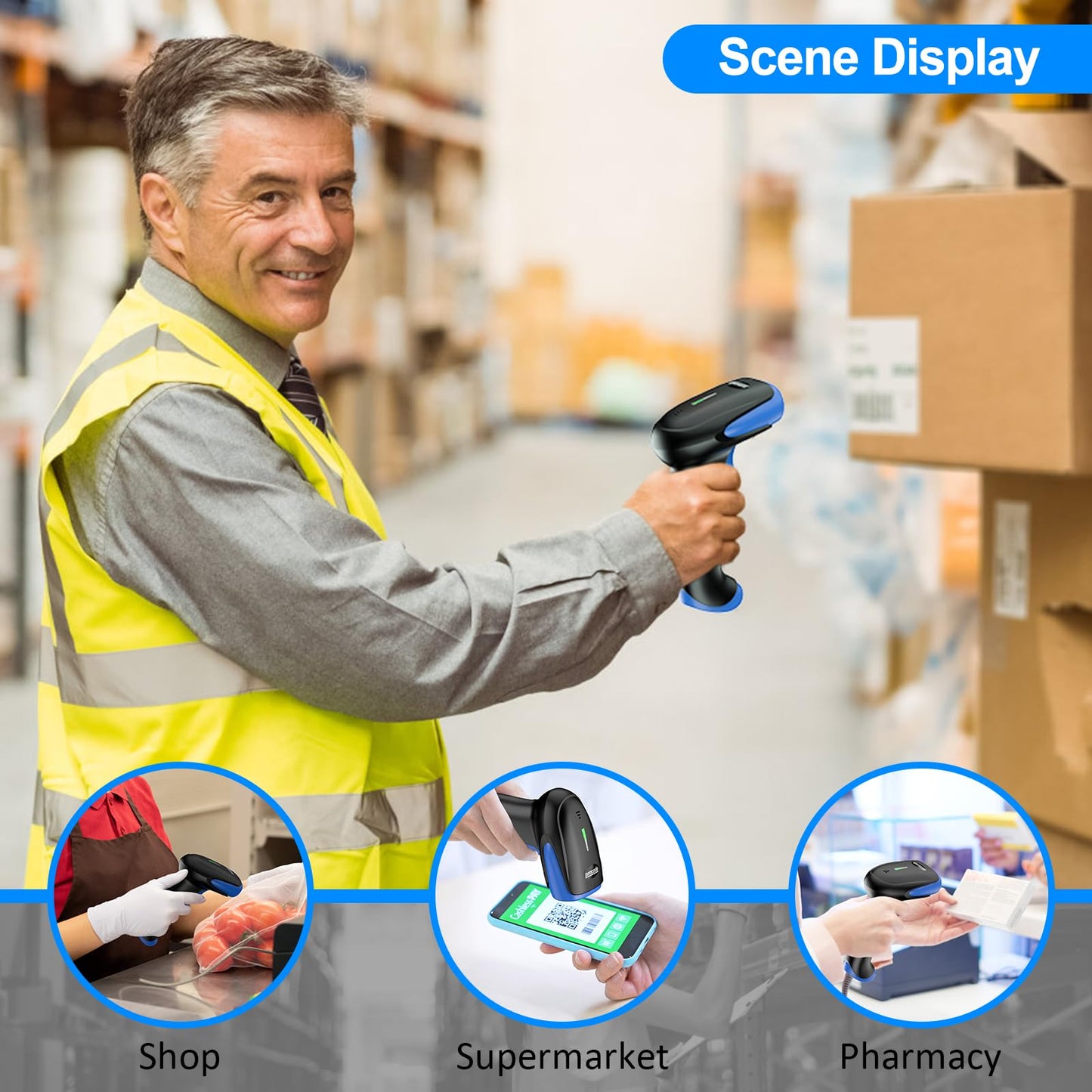 Symcode Wireless Bluetooth Barcode Scanner,3-in-1 Bluetooth & USB Wired & 2.4G Wireless Barcode Reader Scanner 2D 1D QR Code Automatic Fast Precise Bar Code Scanner for Phone Laptop Tablet