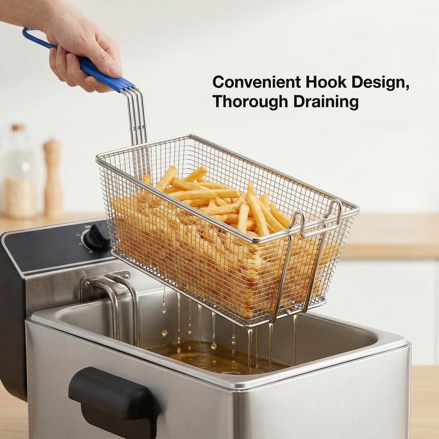 MAHOOMMAKH 2Pcs Deep Fry Basket - 13.2"x 6.5"x 5.9" Stainless Steel Fry Baskets with Handle for Commercial Restaurant Kitchen for Deep Fryer