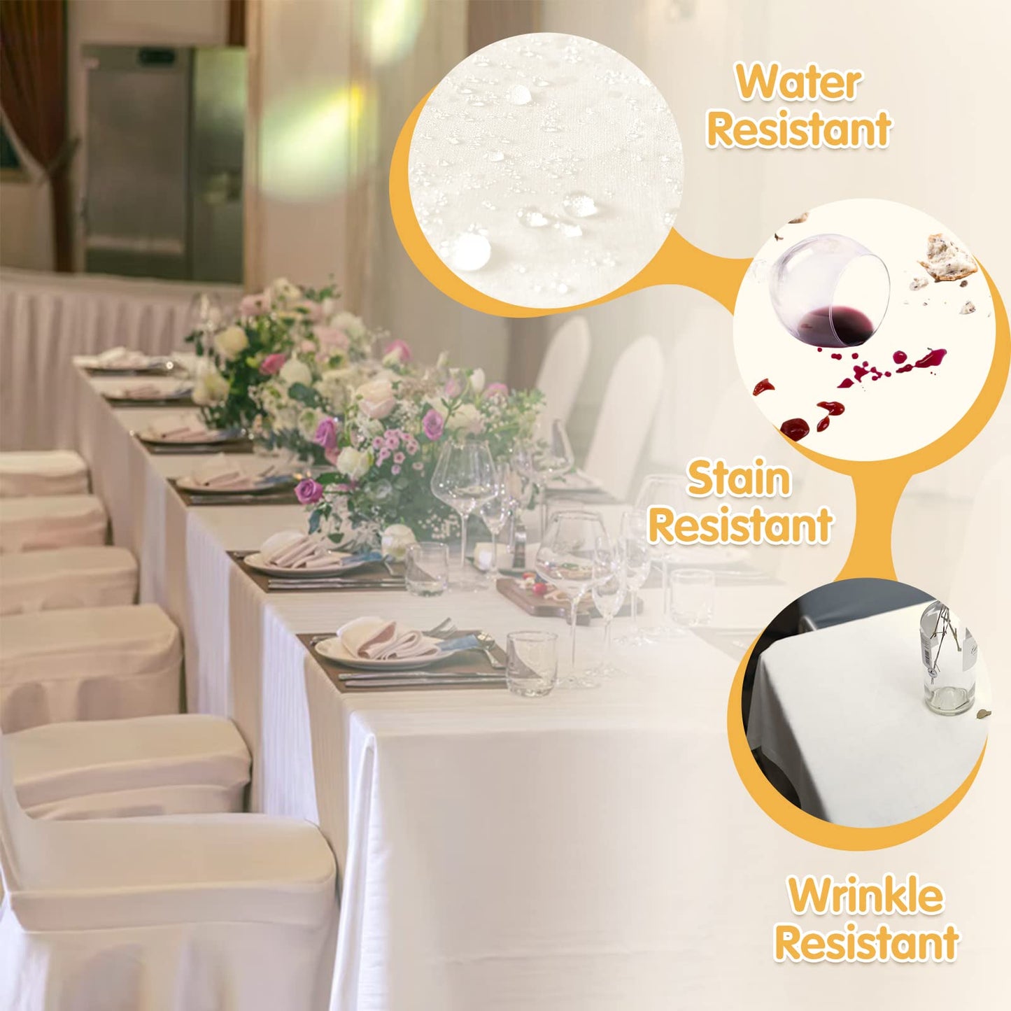 BRILLMAX 6 Pack Ivory Tablecloths for 6 Foot Rectangle Tables 60 x 126 Inch - 150 GSM Polyester Fabric, 15" Standard Drop, Water, Stain & Wrinkle Resistant Cloth Cover for Wedding Dining Buffet