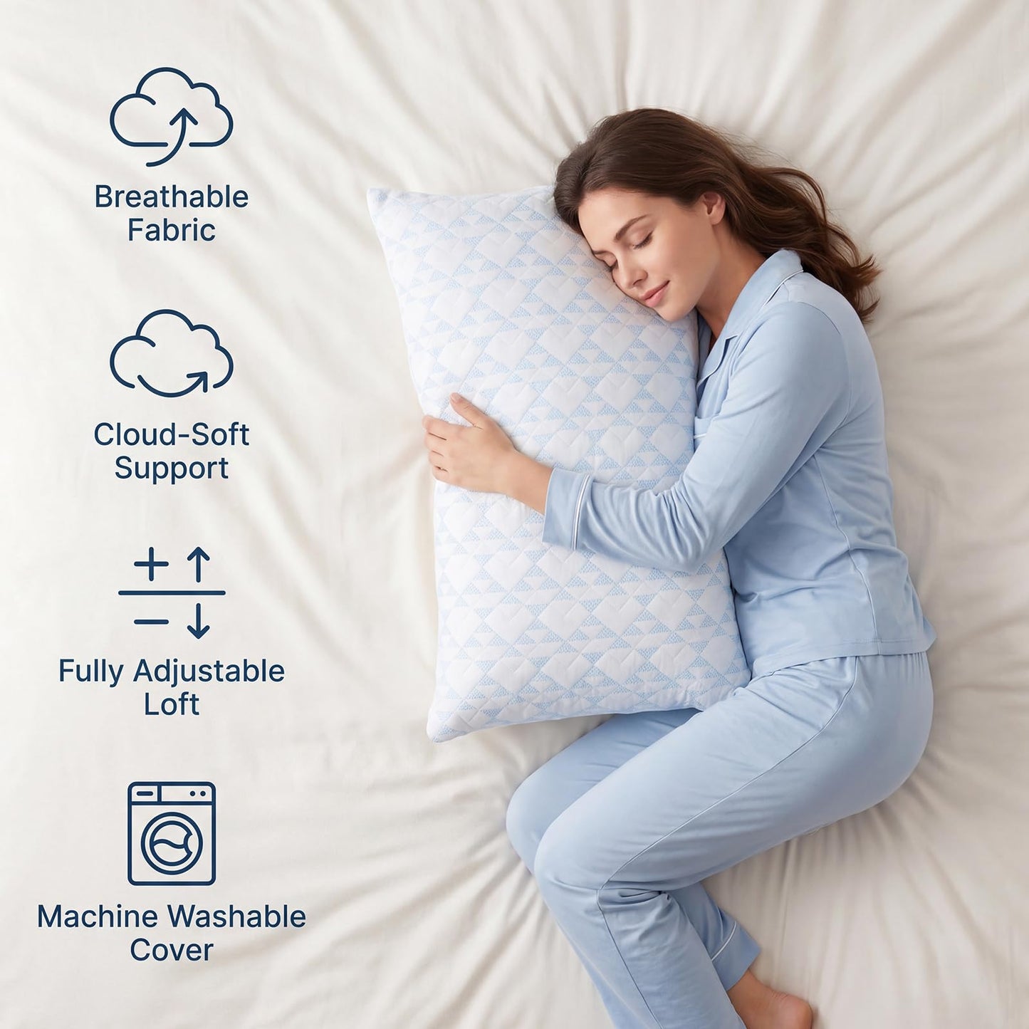 Alkyonos Shredded Memory Foam Pillows for Sleeping, Adjustable Firm Pillow for Side, Back and Stomach Sleepers, Very Soft ＆ Warm for Winter ＆ Spring, Queen Size Set of 2