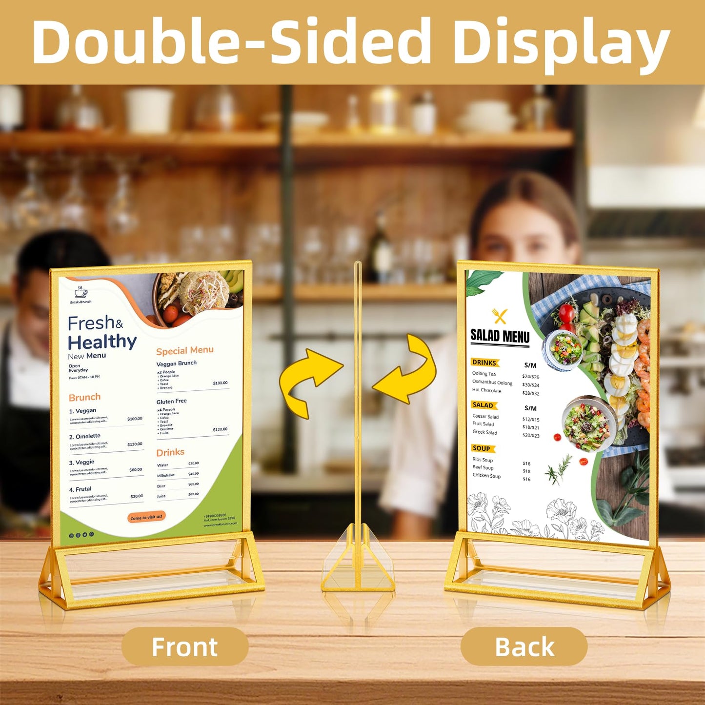 PPH-Sisy 5x7 Acrylic Sign Holder, 14 Pack Gold Picture Frame Double-Sided Clear Acrylic Sign Holder Flyer Menu Holder, Wedding Table Number Stands, Photo Frames for Office Home Event