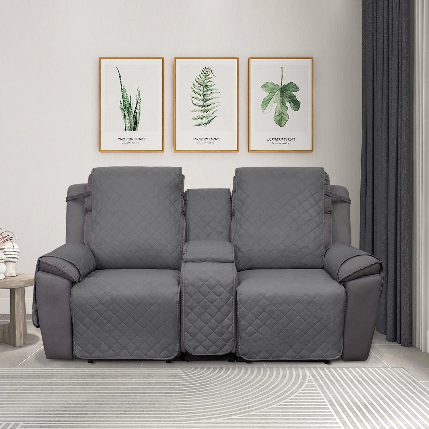 PureFit Water Resistant Reversible Loveseat Recliner Couch Cover for Double with Console – Non Slip Split Sofa Cover, Washable Reclining Cover for 2 Seat Recliner (2 Seat, Gray/Light Gray)