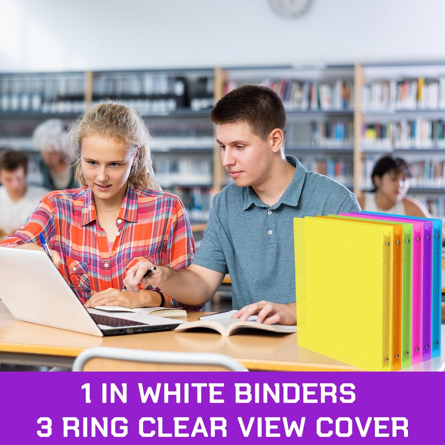 Fulmoon 12 Pcs 1 Inch 3 Ring Binders with 2 Interior Pockets Fits Letter Size Paper 8.5'' x 11'', Clear View 1-inch Three Ring Binders or School Office Home Supplies(Multicoloured)