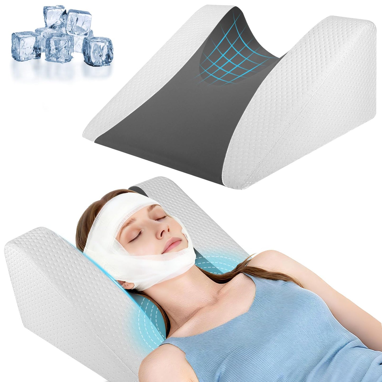 SnugSafe 26° Back Sleeping Training Pillow, Facial Surgery Recovery Pillow for Facelift, Hair Transplant, Rhinoplasty, Wrinkle Prevention & GERD, Cooling Fabric & Air Layer Fabric, Anti-Slip