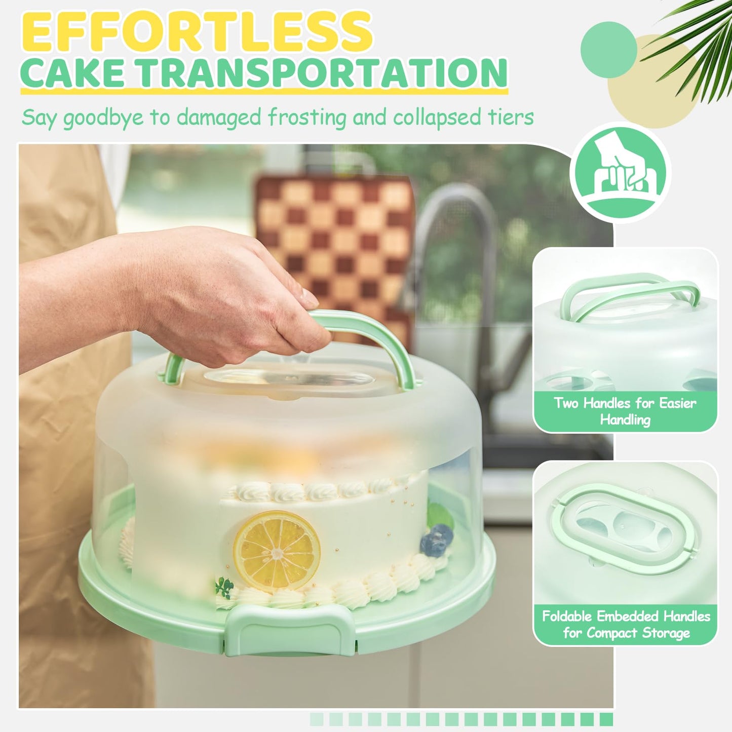 Cake Carrier with Lid and Handle, Ohuhu BPA-Free Cake Containers Cake Holder for 10 inch Cake with 2 Handle Cupcake Carrier - Plastic Cover Two Sided Base for Transport Pie Nut Fruit Mothers Day Gifts