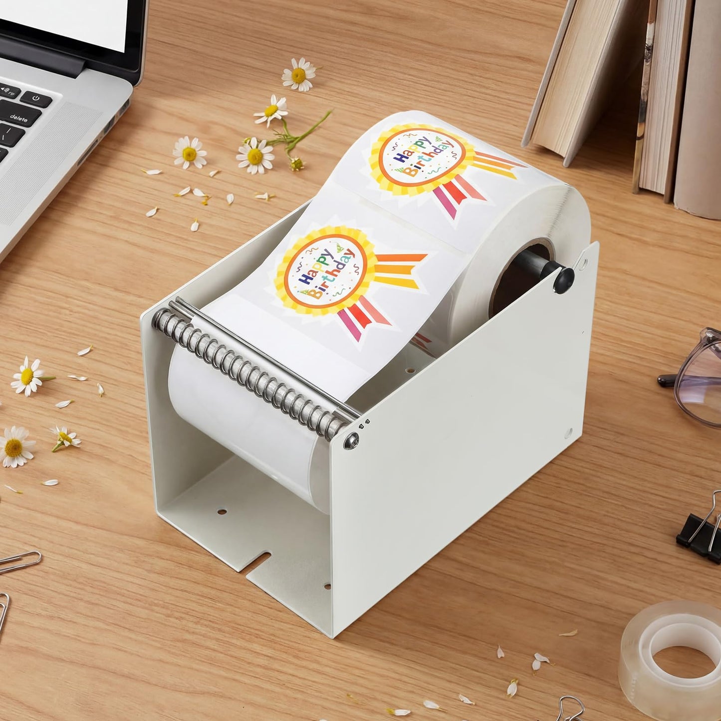 Otoolling Label Sticker Roll Dispenser Manual Label Dispenser Adjustable Metal Sticker Roll Holder for Multiple Rolls in Home Office Business Tabletop
