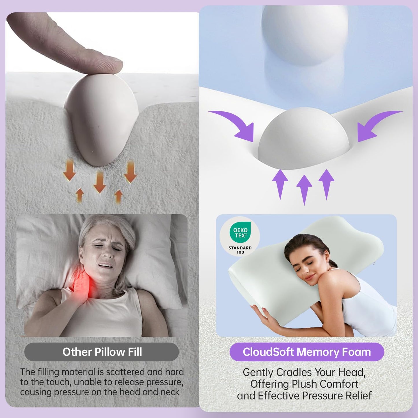 Cloud Align Pillow, Ergonomic Zero-Pressure Memory Foam Core, Neutral Alignment for Side, Back, and Stomach Sleepers, Gently Cradles Head & Provides Neck Support, Washable Pillowcase - Silvery Green