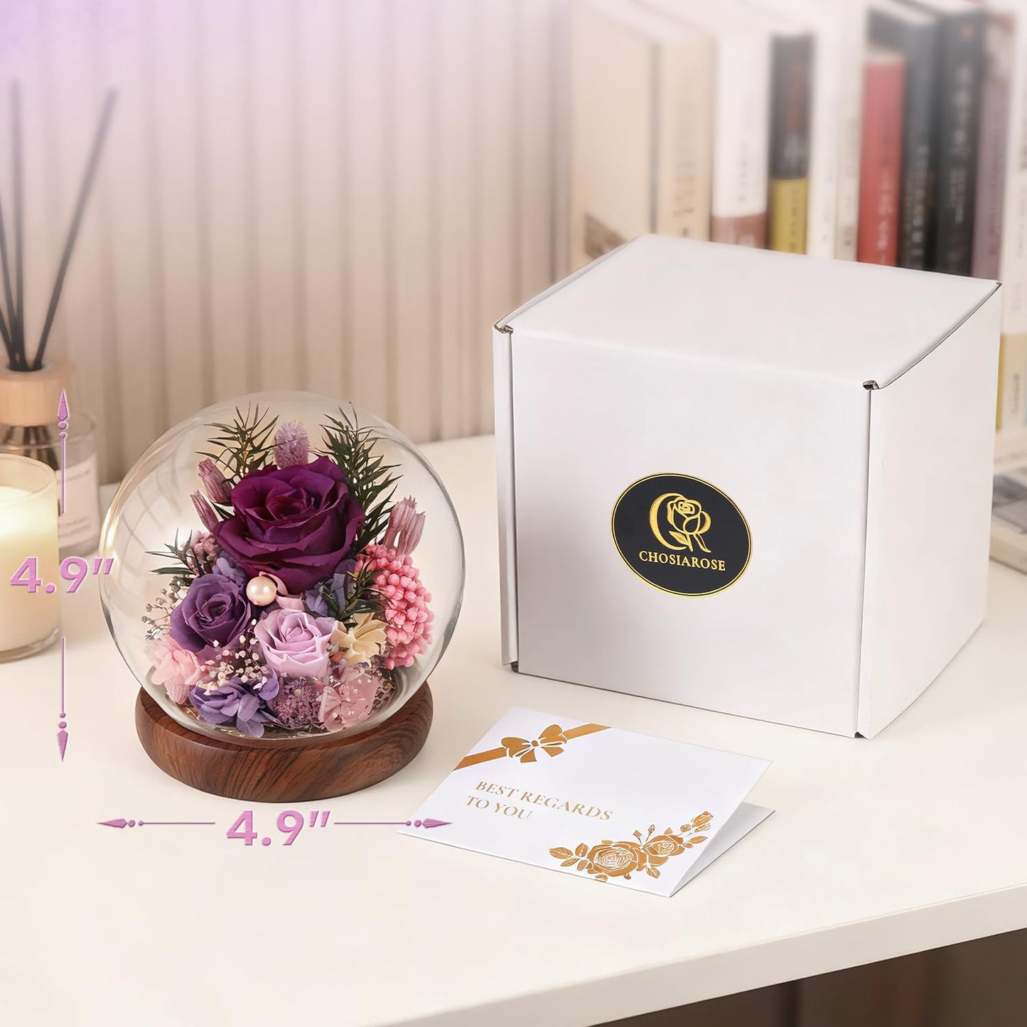 ChosiaRose Preserved Flowers for Delivery - Preserved Roses Forever Flowers Gifts for Mom Grandma,Forever Purple Roses Gift in Acrylic Dome for Her Birthday Flower Gift for Women Wife Mother Valentine