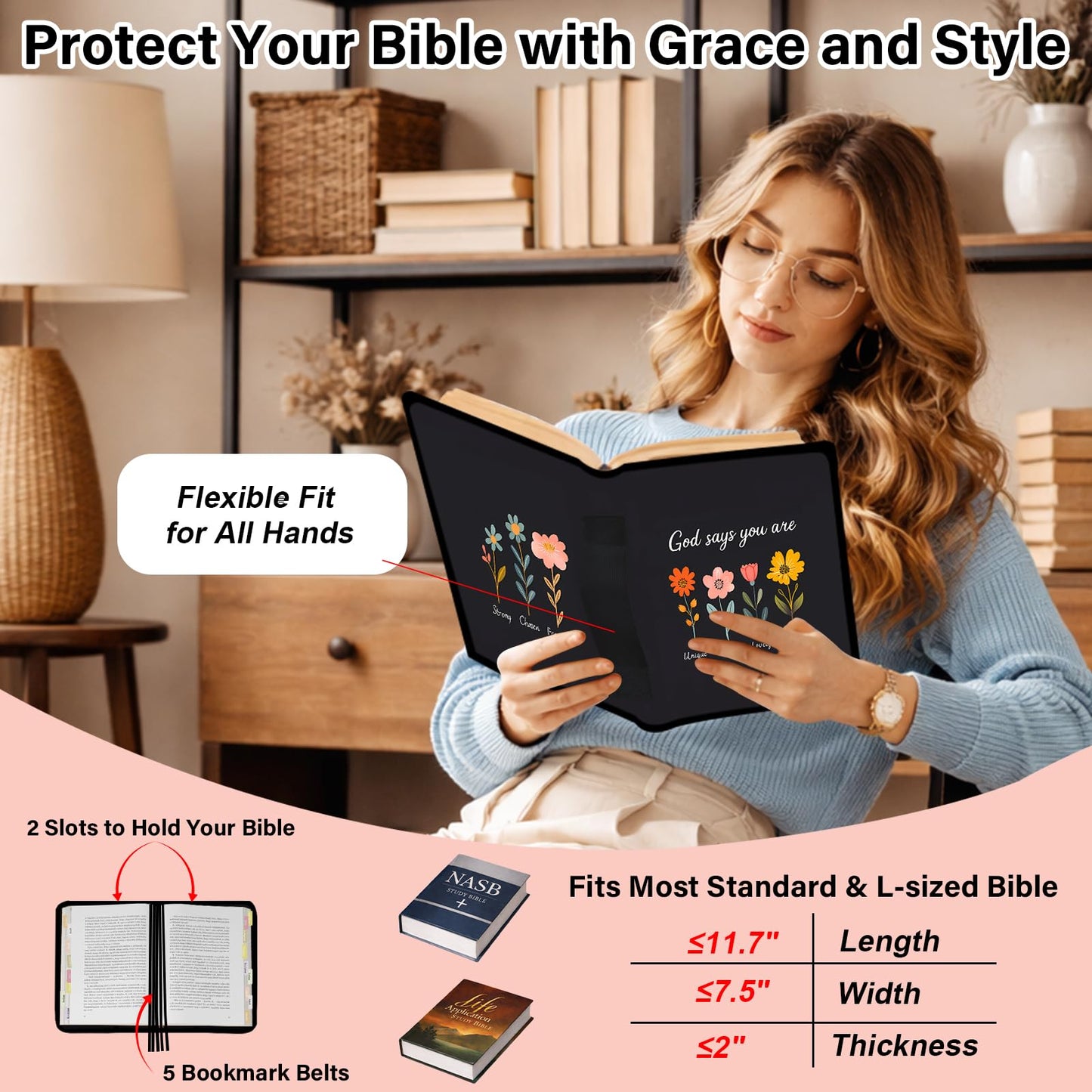 WOHAXAHOW Large Bible Bags for Women Organizer with Bible Cover Case, Bible Cover Study Supplies Bible Journaling Kit Book Carrying Case with Bible Highlighters Tabs, Christian Gift for Women Mom