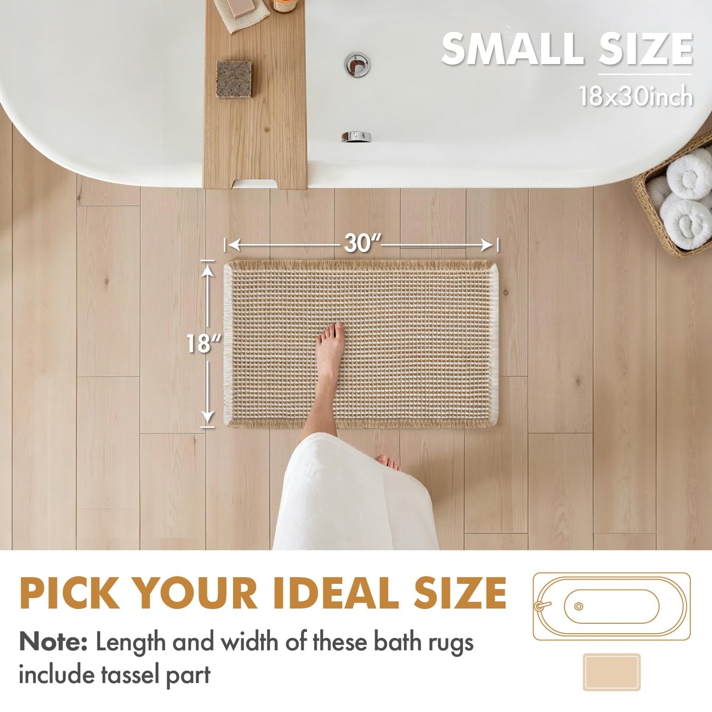 MIULEE Set of 2 Waffle Bathroom Rugs, Boho Bath Rugs Non Slip Washable, Super Absorbent Bath Mats, Ultra Soft Rubber Backed Shower Mats for Bathroom Floor, Tub, Brown & White, 18x30 Inch