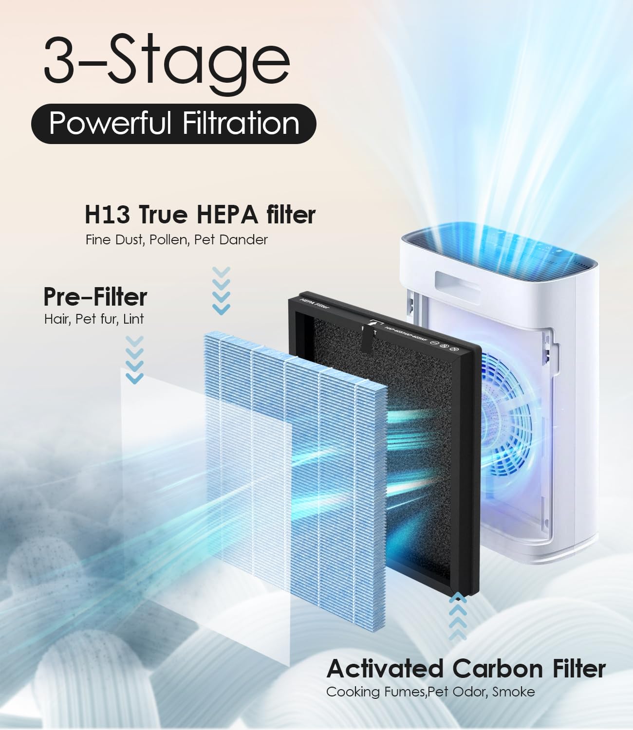 VALZONE 4-Pack HAP603 Replacement Filters, Compatible with ECOSELF HAP603/HAP603WF Purifier for Home Large Room, Part# RFHAP603, Blue