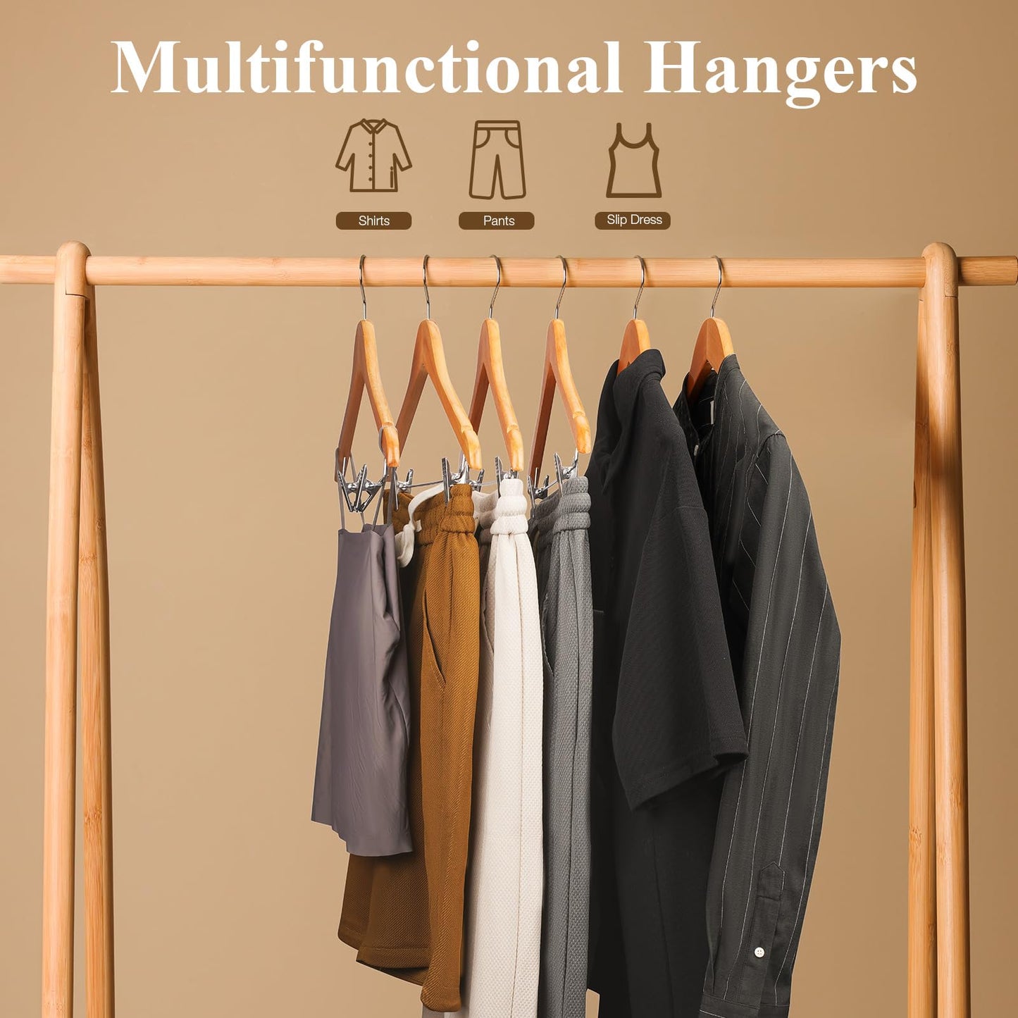 Ulimart Wooden Hangers with Clips 12 Pack Wooden Pants Hangers,Skirt Hangers with Adjustable Clips,Hangers for Pants,Jeans,Slacks,Shorts（Natural）