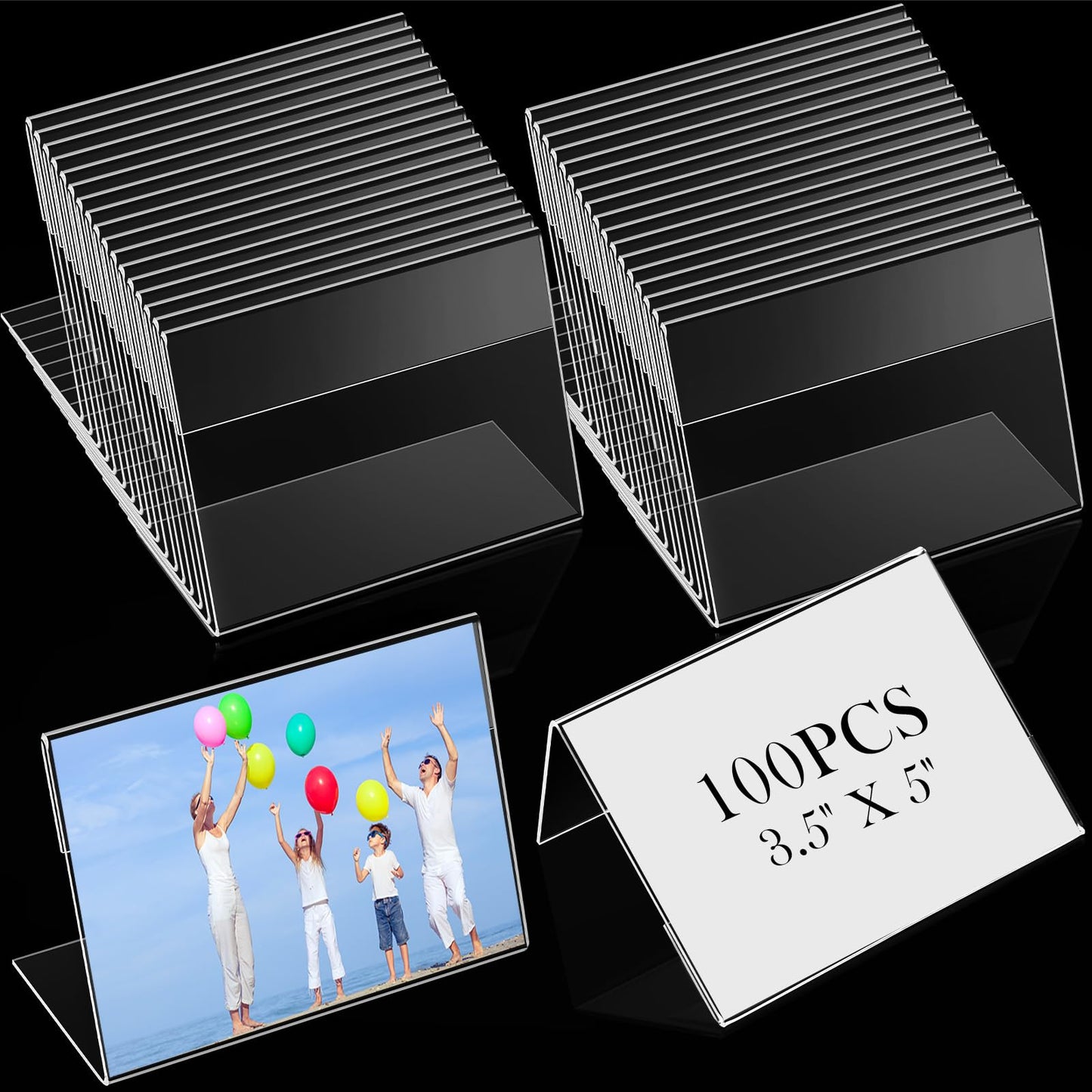 Teling 100 Pcs 3.5 x 5 Inch Acrylic Picture Frame Slant Back Photo Frame Clear Sign Holder Mini Acrylic Display Holder L Shaped Display Stand for Classroom Home Office Decorating Supplies