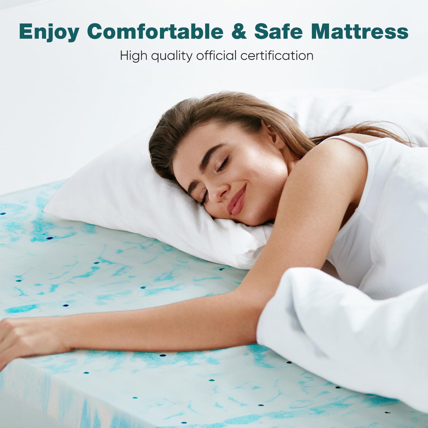 Sweetcrispy Mattress Topper Queen, Memory Foam 3 Inch Thick Gel Infused Cooling Toppers Pad for Queen Size Bed, Sleeper Sofa, RV, Camper, CertiPUR US, Breathable