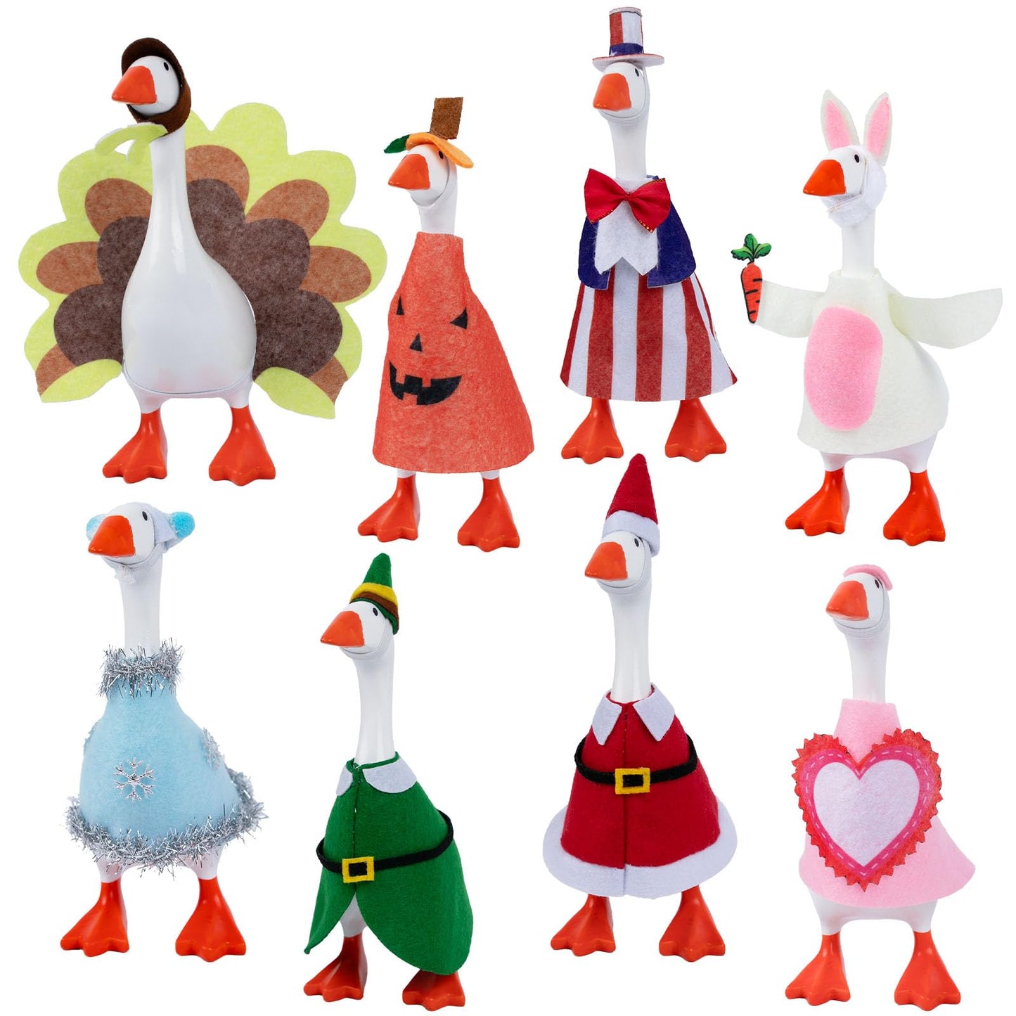 Neowedding 8 Set Desk Goose Outfits Holiday Set – 7 Inch Goose Outfits Felt Clothes, Cute Decor Accessories for Magnetic Desk Geese or Duck Statue for Spring, ‌Summer, Independence Day and more