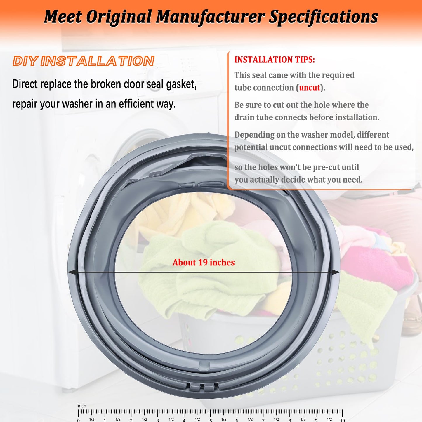 Upgraded 4986ER0004F Washer Door Boot Seal for LG Washer Door Seal, Replaces Washing Machine Door Bellow Gasket 4986ER0004J 4986ER0004K 4986ER0004N
