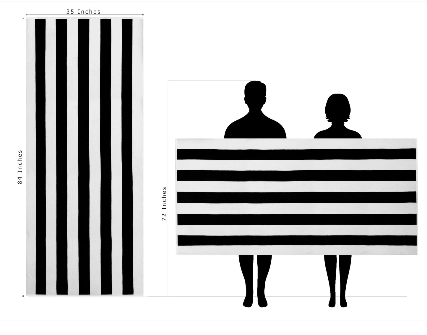COTTON CRAFT Oversized XXL Beach Towel - 2 Pack 35x84 - The Big Kahuna 7 Foot Extra Large Beach Blanket Towel - Big & Tall - Huge 100% Cotton Velour Soft Luxury Pool Bath Towel - Cabana Stripe Black