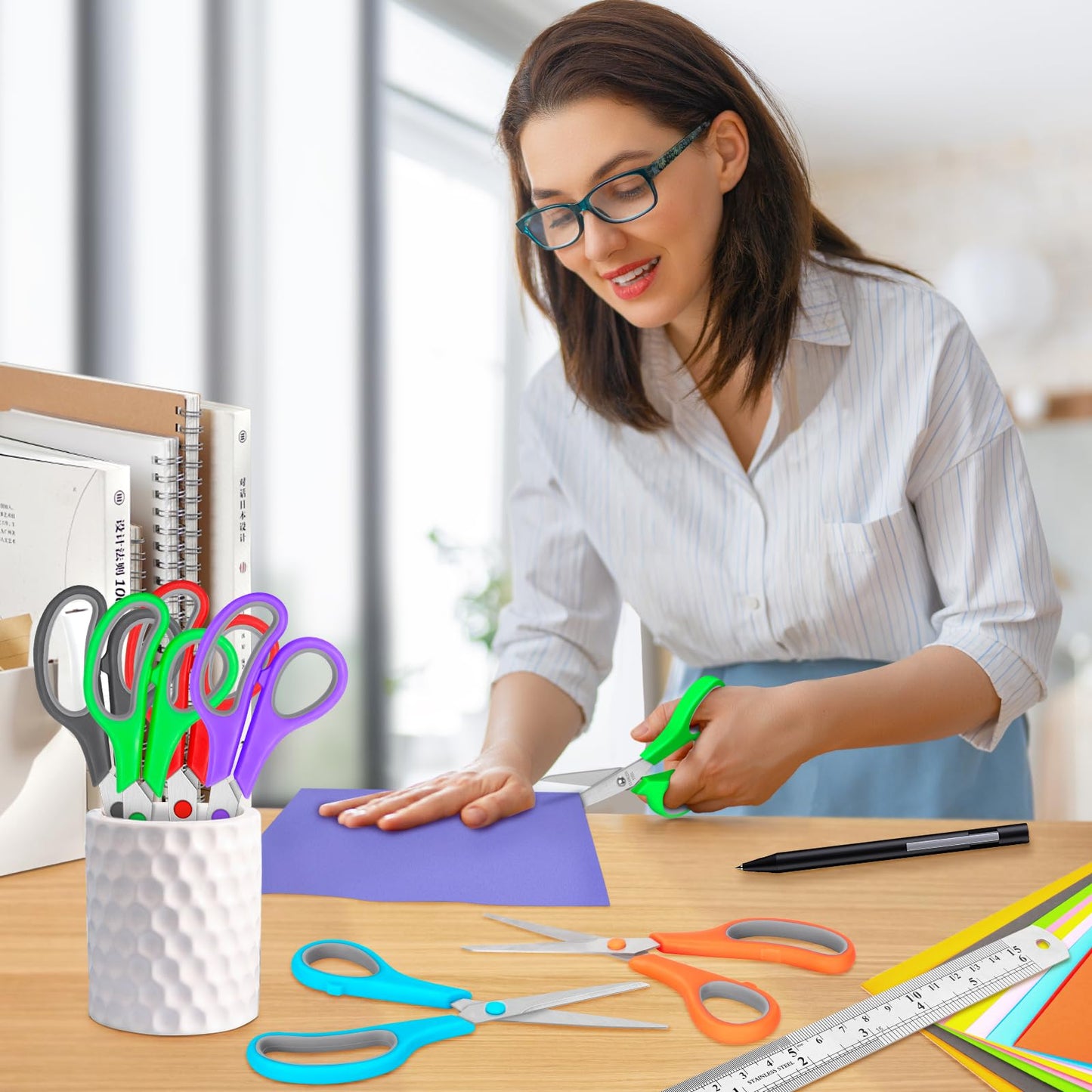 48 Packs Scissors Bulk, 8 Inch Scissors All Purpose Sharp Sewing Fabric Shears for Office Home School Supplies, Middle/High School Student Teacher Classroom Craft Scissor, Comfort Right/Left Handles
