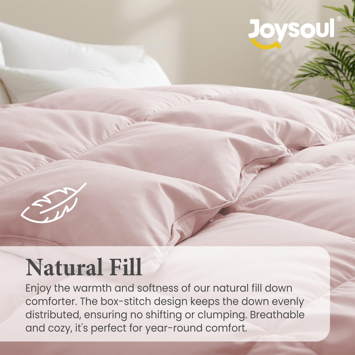 Joysoul Queen Size Down Comforter - All Season Ultra Soft Goose Down & Feather Fiber Fill, Luxury Hotel Pink Duvet Insert with Corner Tabs (88" X 88")