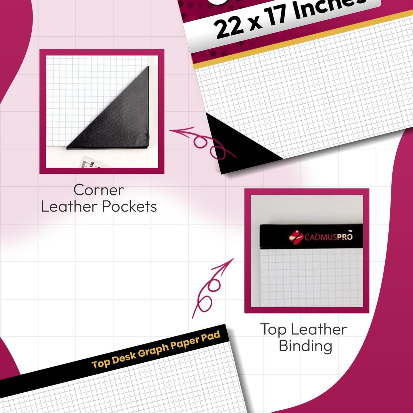 CADMUSPRO Top Desk Graph Paper Pad 22x17 Inch, 50 Sheets, Double-Sided 80 GSM Large Quadrille Grid Paper for Drafting, Design, Art, Architecture and Academic Use