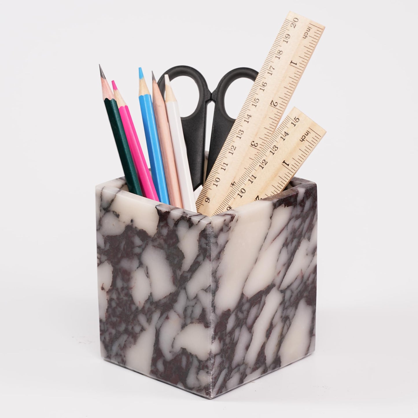 LWALMS Marble Makeup Brush Holder - Viola Candle Toothbrush Cup For Bathroom Accessories, Decorative Pencil Organizer For Office Desk Aesthetic, Stone Utensil Container For Kitchen Countertop