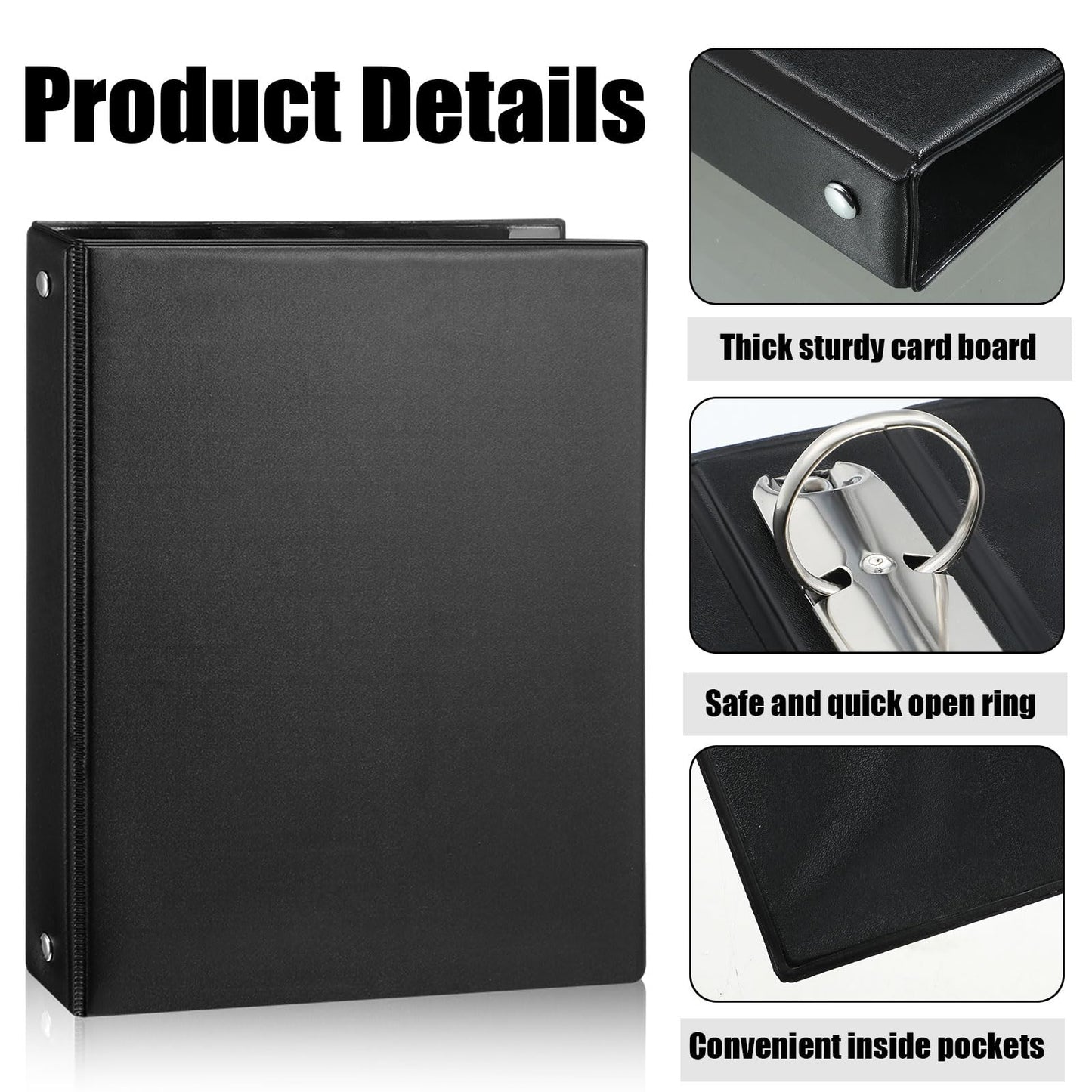 Resurhang 6 Pcs 1 Inch 3 Ring Binders 9.25 x 7.24 Inch Mini Small Black 3 Round Ring Binder with 2 Clear Pockets Fits 5 1/2 x 8 1/2 Binder Paper Pages Planner