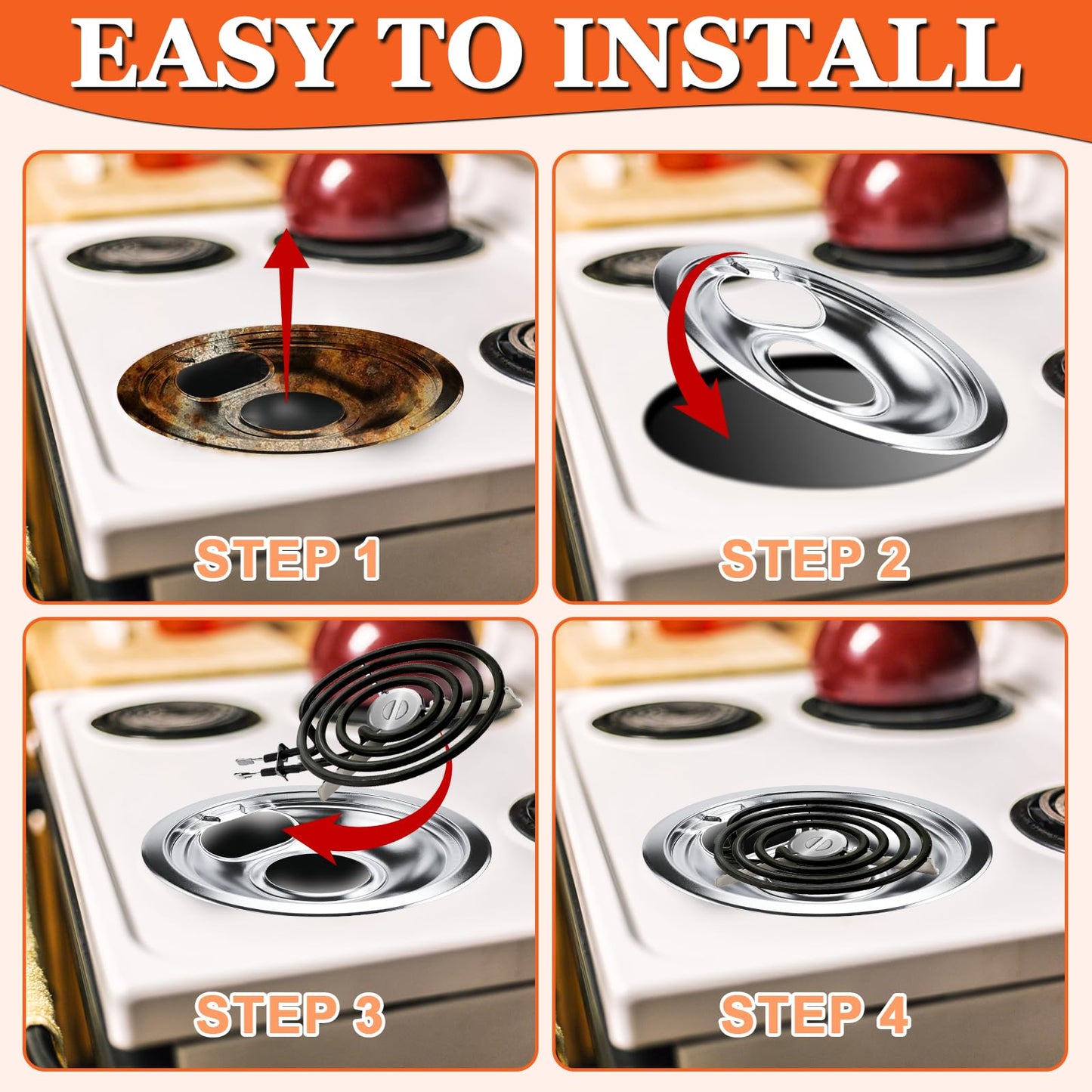 2*316048413(8") 2*316048414(6") Electric Stove Burner Drip Pans MP22YA Electric Range Burner Element Set MP15YA(6") MP21YA(8") Compatible with Frigidaire Kenmore Crosley Range Oven/Stove by Cenipar