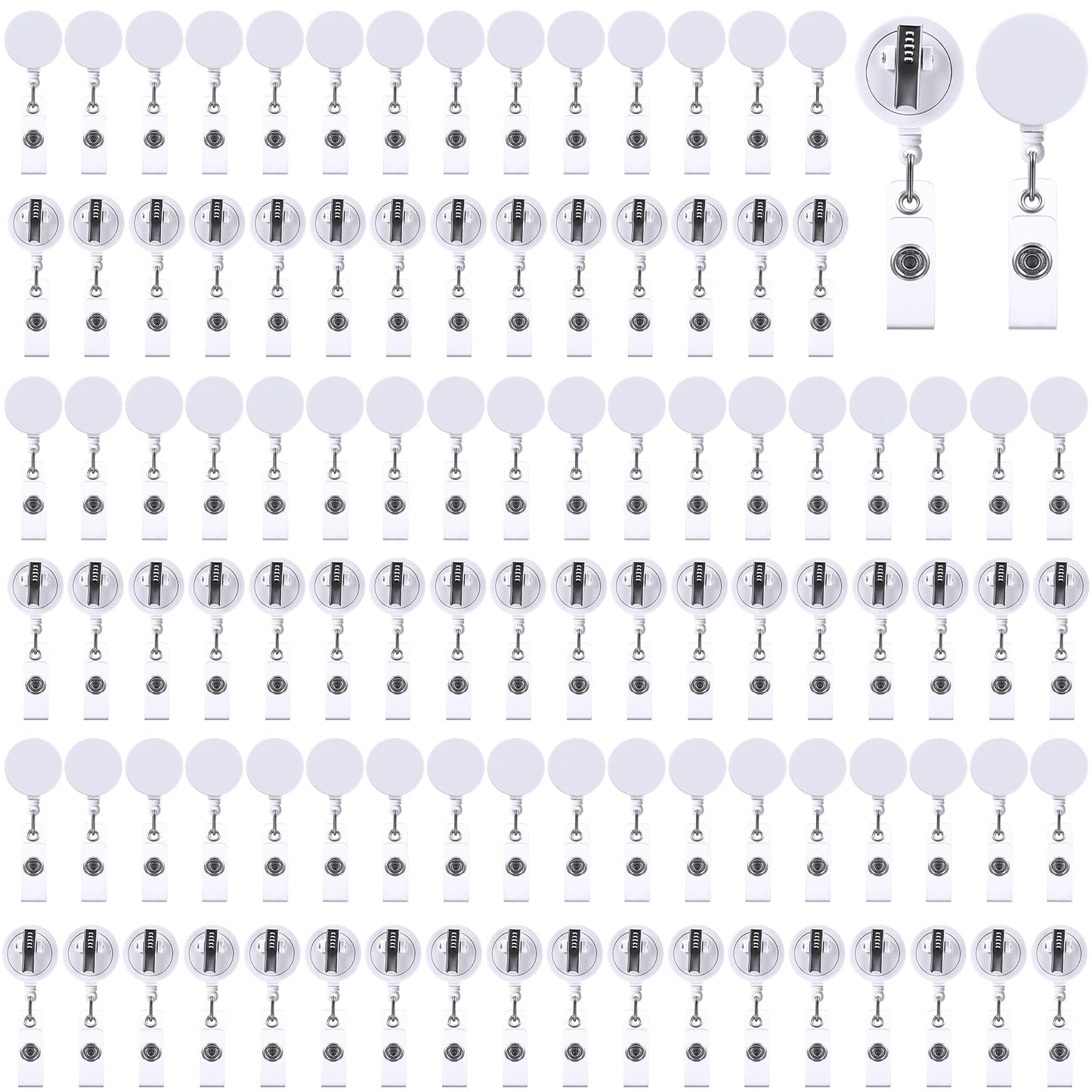 Tatuo 100 Pcs Retractable Badge Reels Round ID Badge Holders Nursing Name Reels with Swivel Alligator Clip and Vinyl Card Strap for Students Teachers Nurses Volunteer(Neutral Style)
