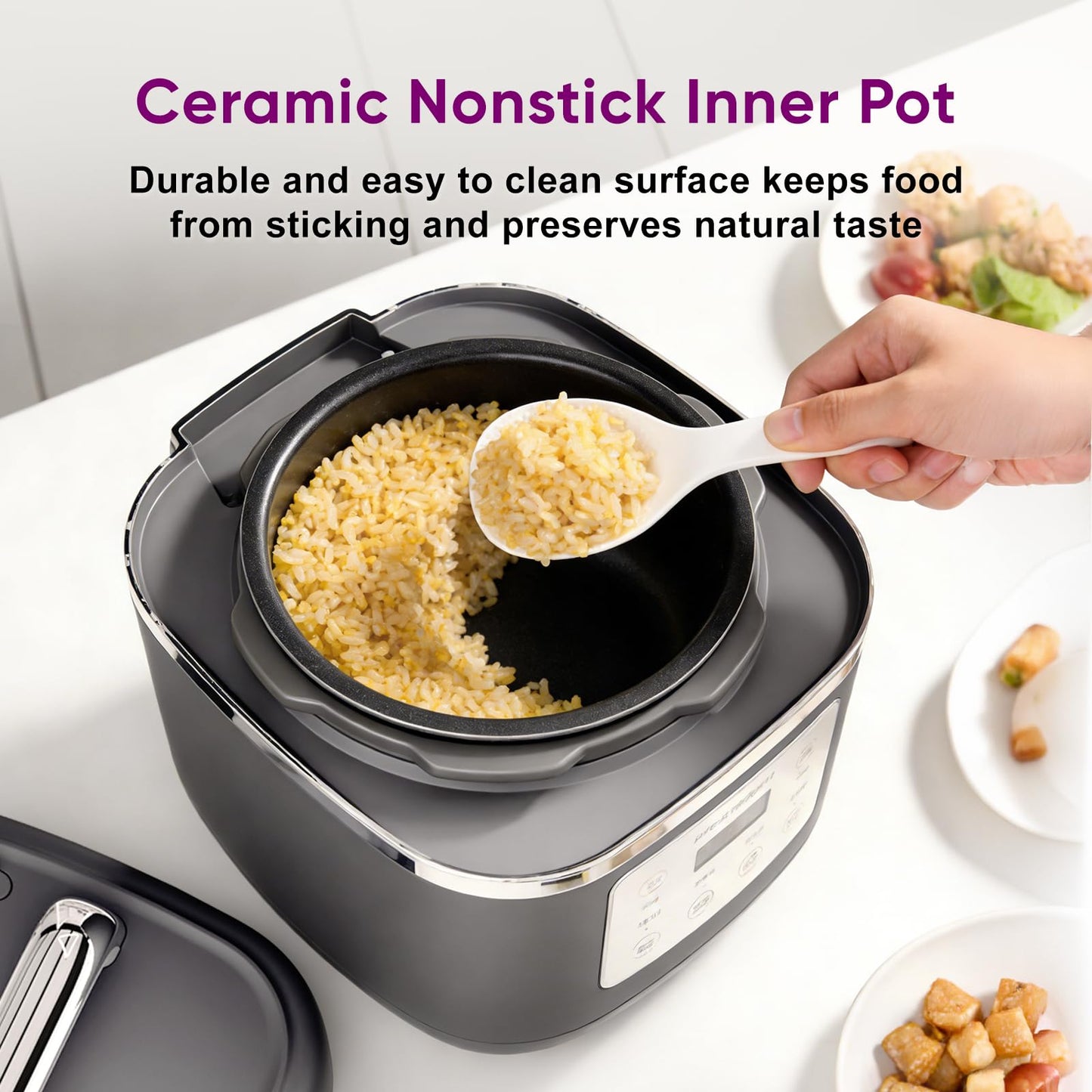 Carori 8-in-1 Electric Pressure Cooker, Compact 3 QT All-in-1 Multi-Cooker with Ceramic Pot, Saute, Slow Cook, Rice, Stew, Delay Start, Keep Warm & Safe Vent, Gray