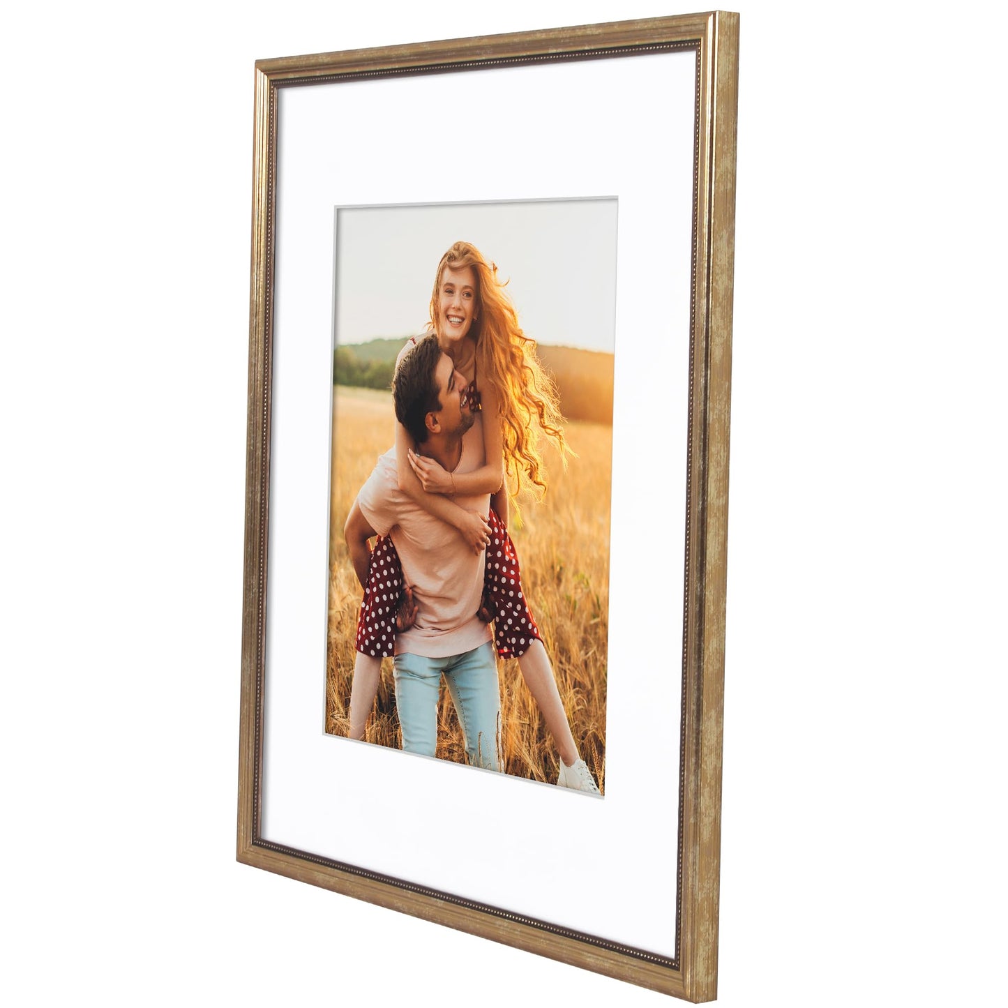 Americanflat Vintage Frames - 16x20 Picture Frame with Beaded Accents and Polished Plexiglass - Use as 11x14 Frame or Display 16x20 Photos Without Mat - Heirloom Collection - Wall Display - Gold