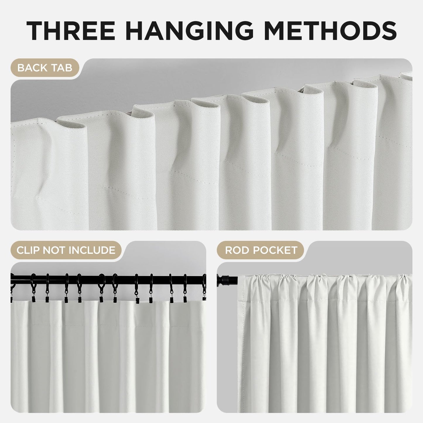 Joydeco White Blackout Curtains 96 Inches Long - 100% Blackout Curtain 2 Panel Set, Rod Pocket & Back Tabs Thermal Insulated Window Drapes for Bedroom Living Room (Pure White,52" Wx96 L)