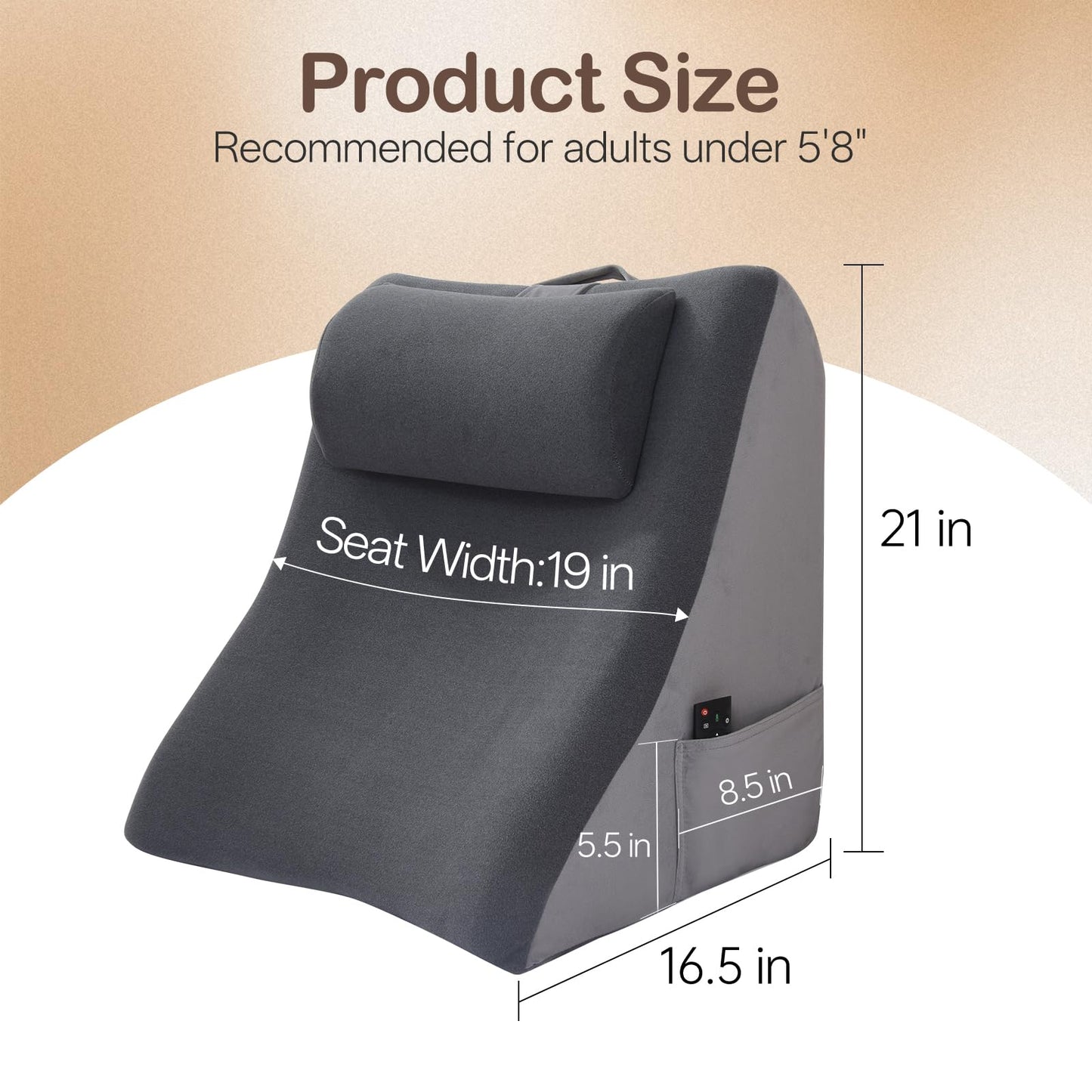 Vekkia 21” Extra-Wide Back Pillow with Adjustable Headrest – 2 in 1 Ergonomic Dual-Layer Wedge Backrest for Sitting or Reclining – Adults on Bed, Sofa & Floor, for Reading, TV & Gaming, Soft Cover