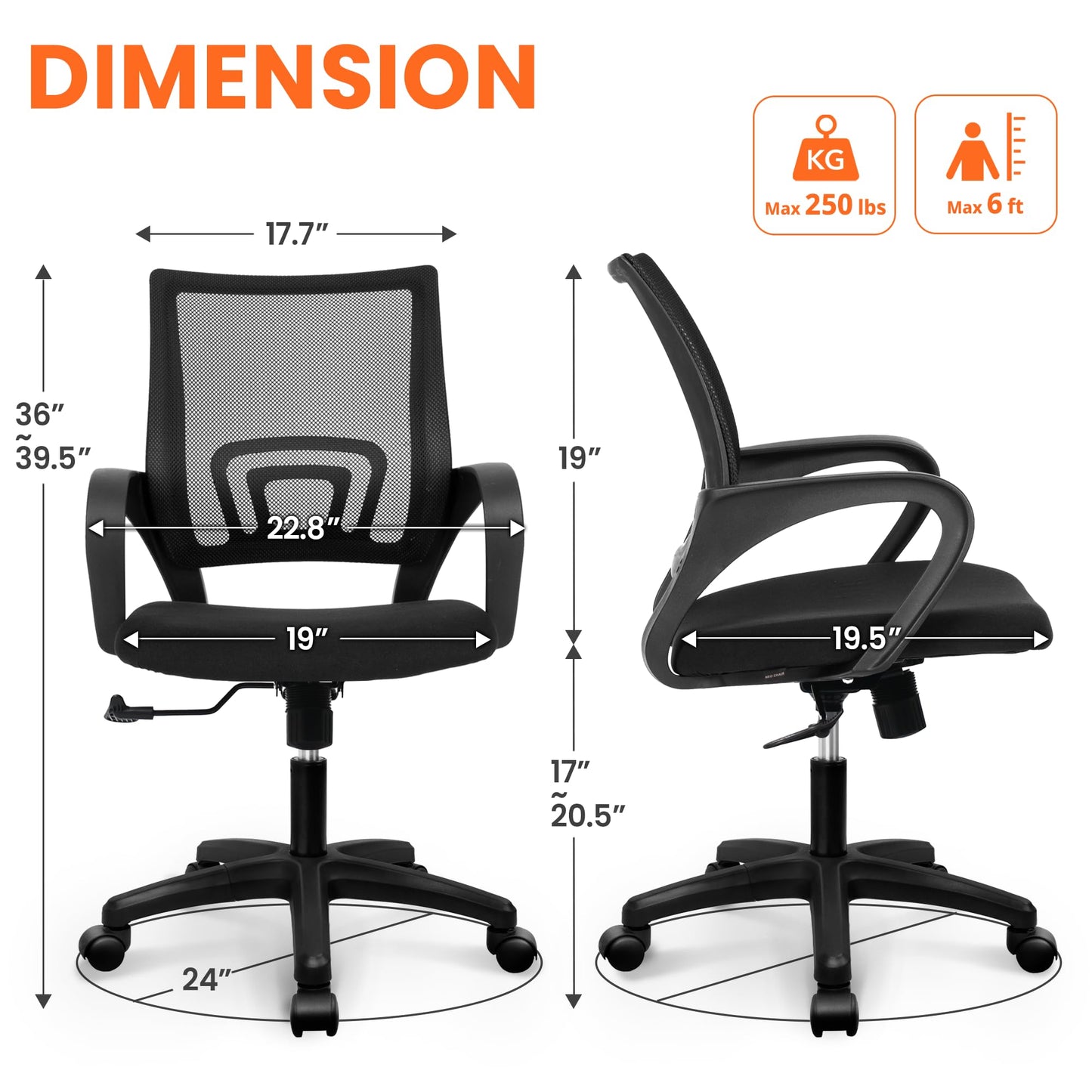 NEO CHAIR Office Desk Computer Chair Ergonomic Mesh Gaming Cushion Seat with Comfy Lumbar Mid Back Support Adjustable Height Swivel Rolling Wheels for Home Task (Mesh Black)