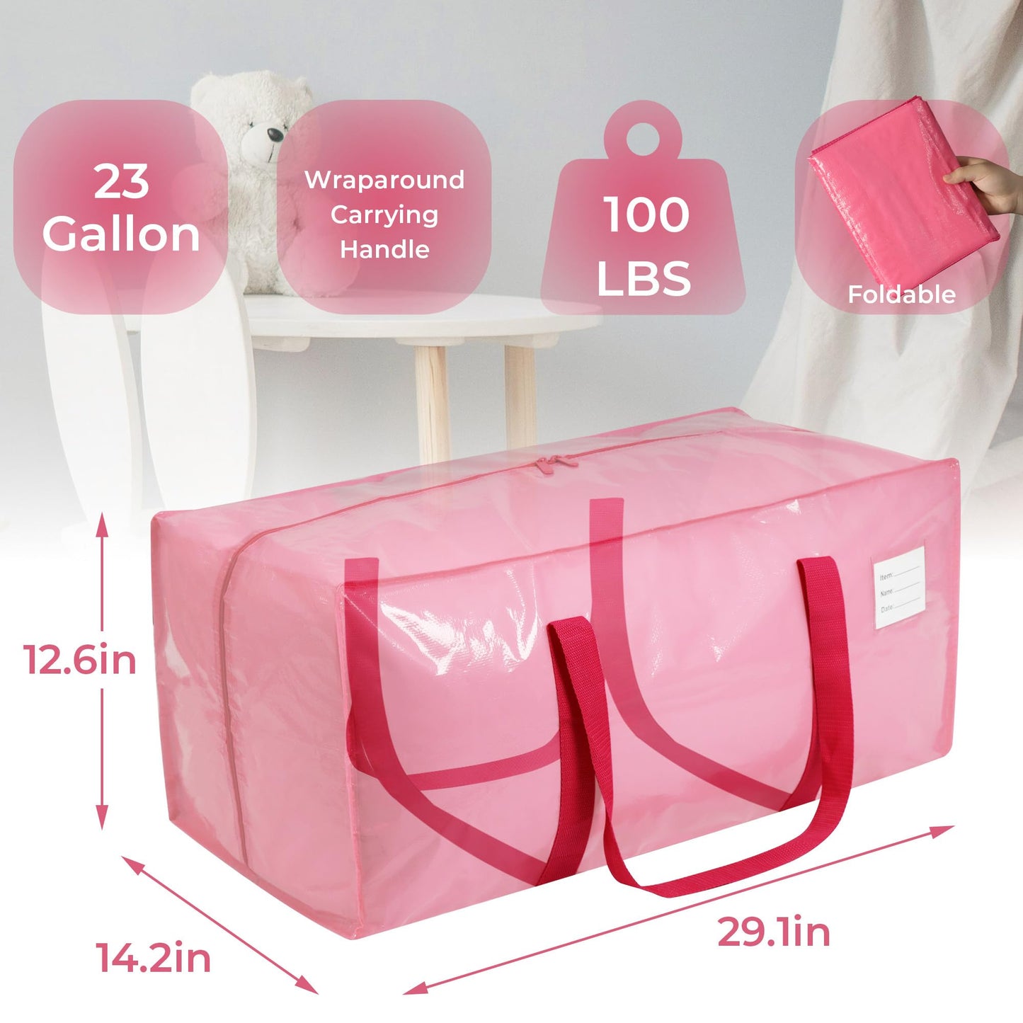VTSVTS 6 Pack Extra Heavy Duty Large Moving Bags with Comfortable Handle & Strong Zipper,Storage Totes for Space Saving Moving Storage College Supplies Alternative to Moving Box,Pink