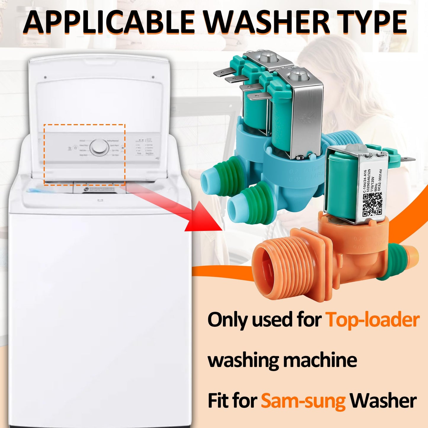 DC62-00311F&DC62-30314V Washer Water Inlet Valve set compatible with Sam-sung Washer WA40J3000AW WA45N3050AW WA40J3000AW/AA WA45T3200AW WA45N3050AW/A4 WA40J3000AW/A2 WA40J3000AW/A2-01 WA41A3000AW/A4