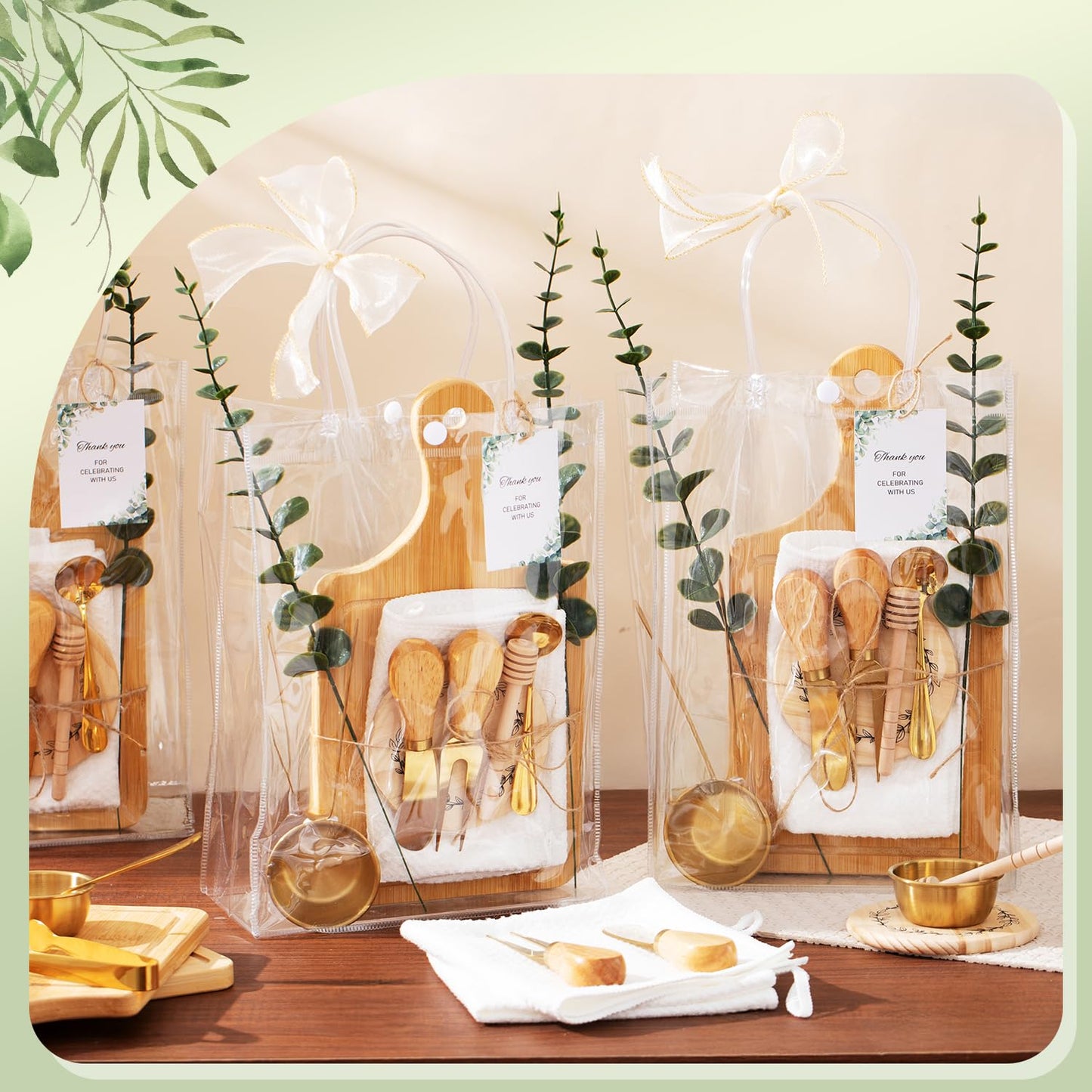 80Pcs Baby Shower Prizes for Game Winners 6 Sets Cheese Board Honey Dipper Stainless Steel Charcuterie Utensils Set Towel Thank You Card and Gift Bags for Baby Shower Wedding Bridal Shower Favors