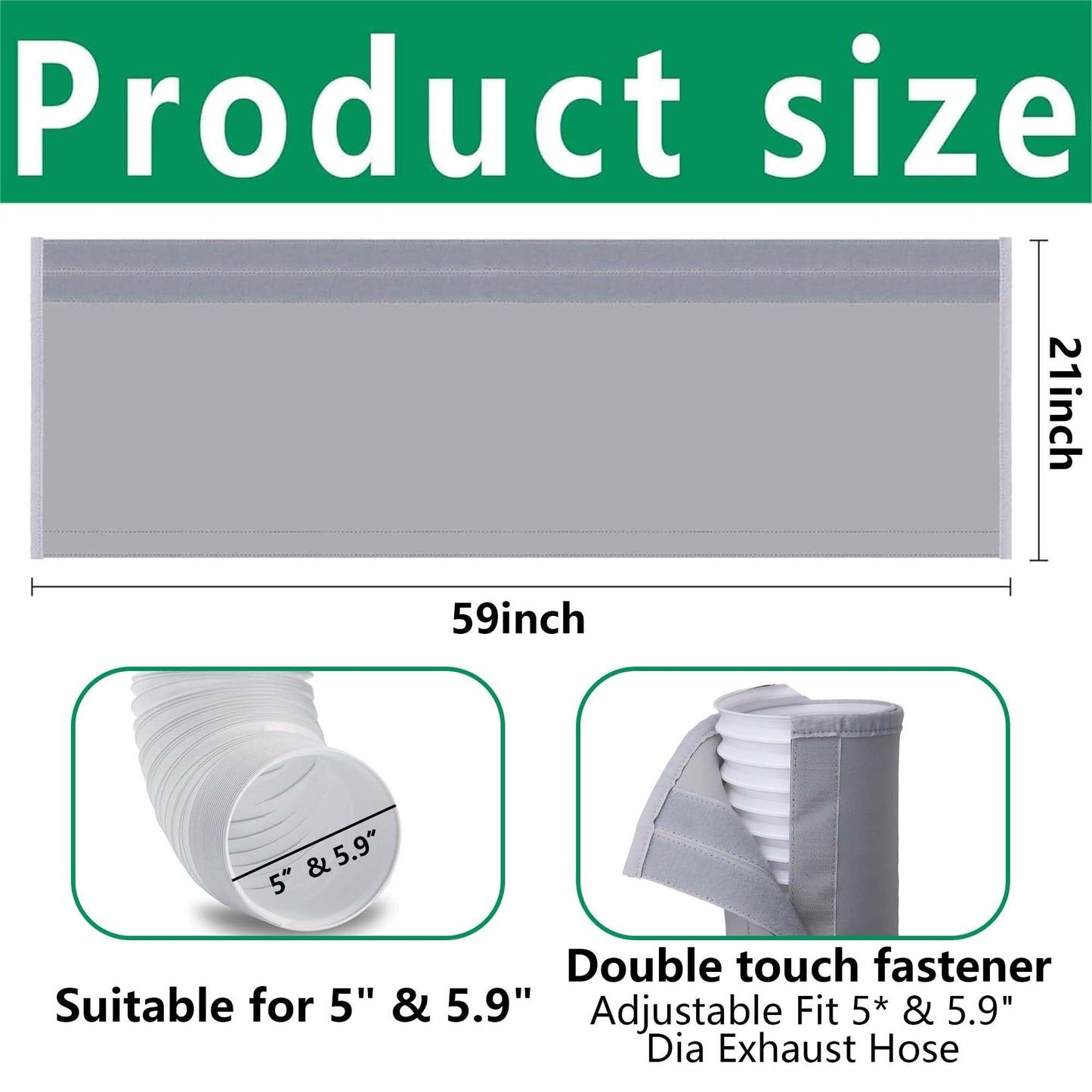 2 Pcs Portable AC Hose Insulation Sleeve, Air Conditioner Hose Cover Wrap, Fits 5" & 5.9" Diameter Exhaust Hose, Easy Installation AC Duct Insulation Wrap, Light Gray