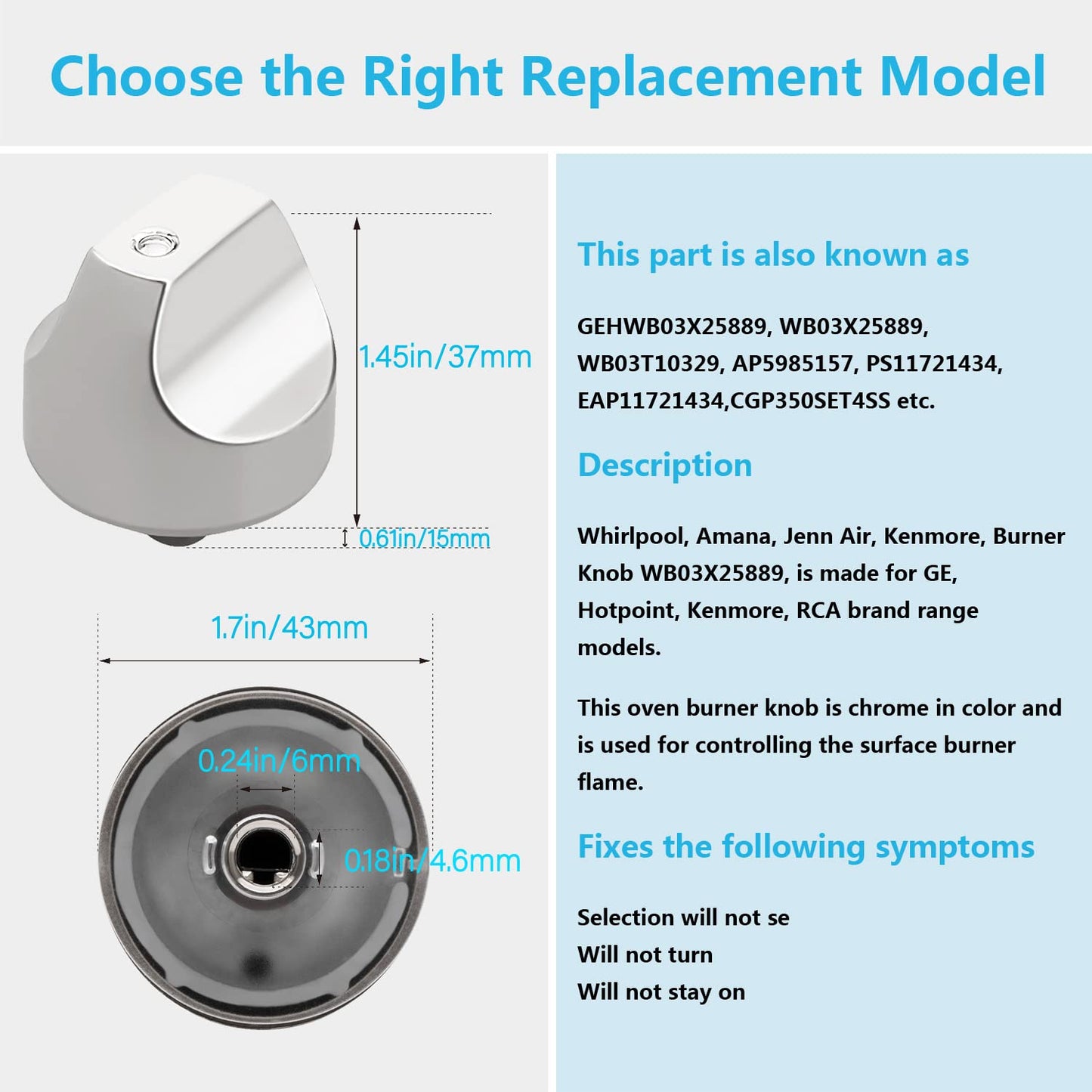 (5 Pack) WB03X25889 Range Burner Control Knob Replacement Part for GE Cafe CGP350 & CGP350 Series, Replace WB03T10329, WB03X25889, 4920893, GEHWB03X25889, WB03X32194