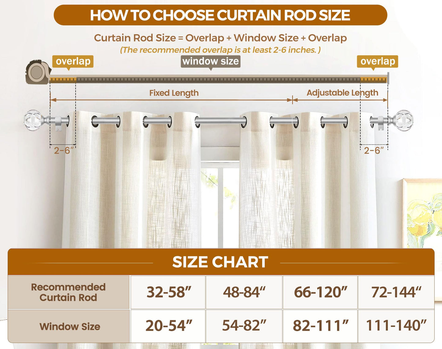 KAMANINA Silver Crystal Curtain Rod 72 to 144 Inches (6-12 Feet), 1 Inch Heavy Duty Curtain Rods for Windows, Telescoping Long Drapery Rods with Acrylic Diamond Netted Texture Finials