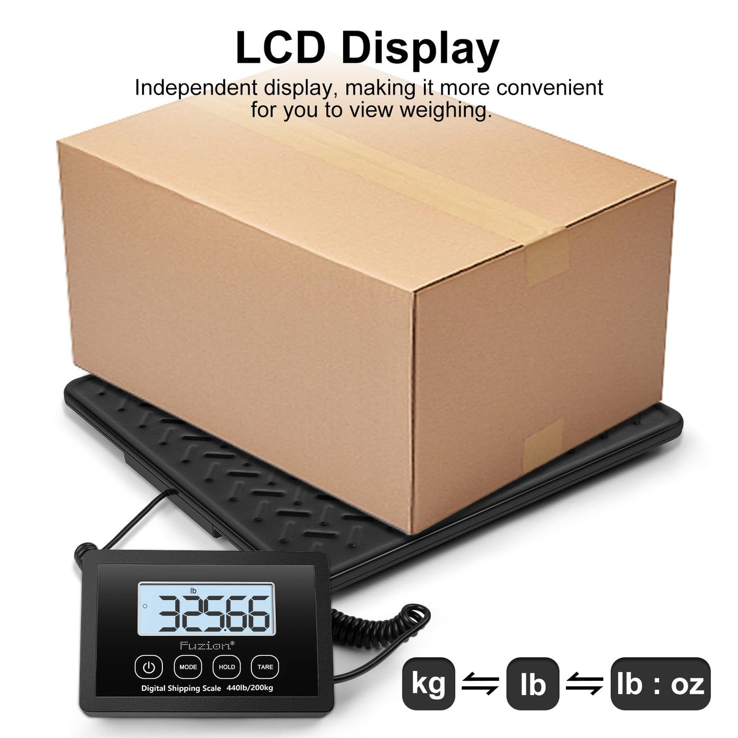 Fuzion Shipping Scale, 440LB x 10g High Accuracy Digital Postal Scale, Durable Alloy Steel Platform, Heavy Duty Scale for Packages, Postage, Luggage, Battery and AC Adapter Powered