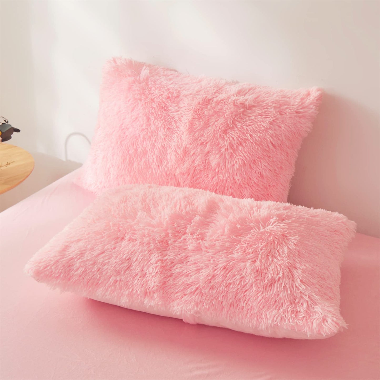 FOPPA Fluffy Faux Fur Pink Comforter Cover Set Queen - Ultra Soft Plush Pink Bedding Sets 3 Pieces (1 Fluffy Duvet Cover + 2 Faux Fur Pillow case) Cute Bed Set (Light Pink, Queen)