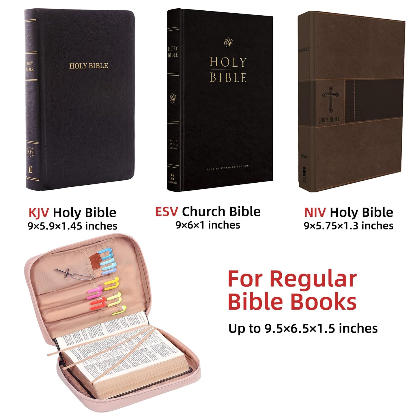 FINDCOZY Bible Cover for Women, Durable Carrying Book Case Church Bag for Biblical Accessories with Handle and Zippered Pocket, for Scriptures, Pink