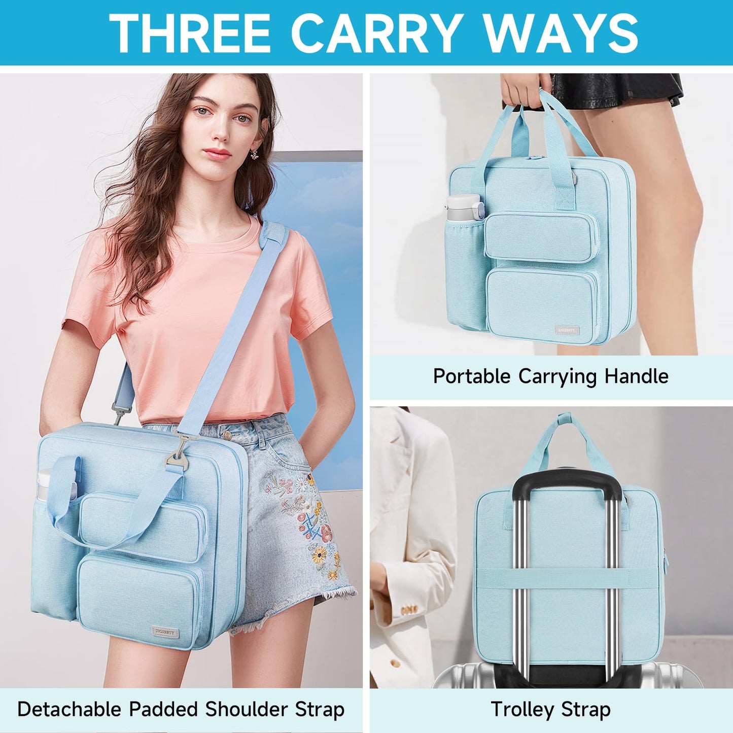 Zipper Binder 3 Ring, 700 Sheets Capacity, Binder 3 Inch with Shoulder Strap Fits 13 Inch Laptop for School and Office,Blue