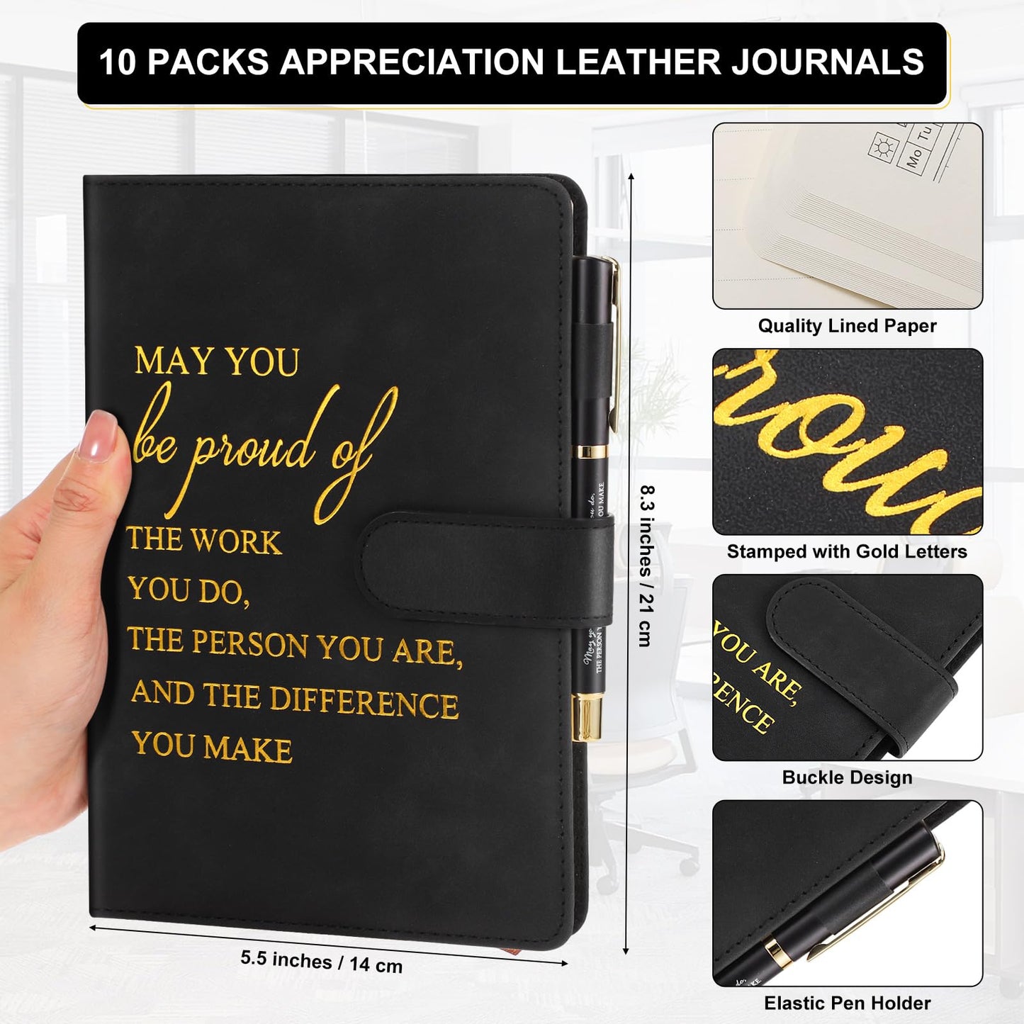 Kosiz 20 Pcs/10 Sets Employee Appreciation Gift Bulk A5 Leather Notebook and Inspirational Journal Pen Thank You Gift for Fathers Day Coworkers Teacher CNA Nurse(Black,Proud)