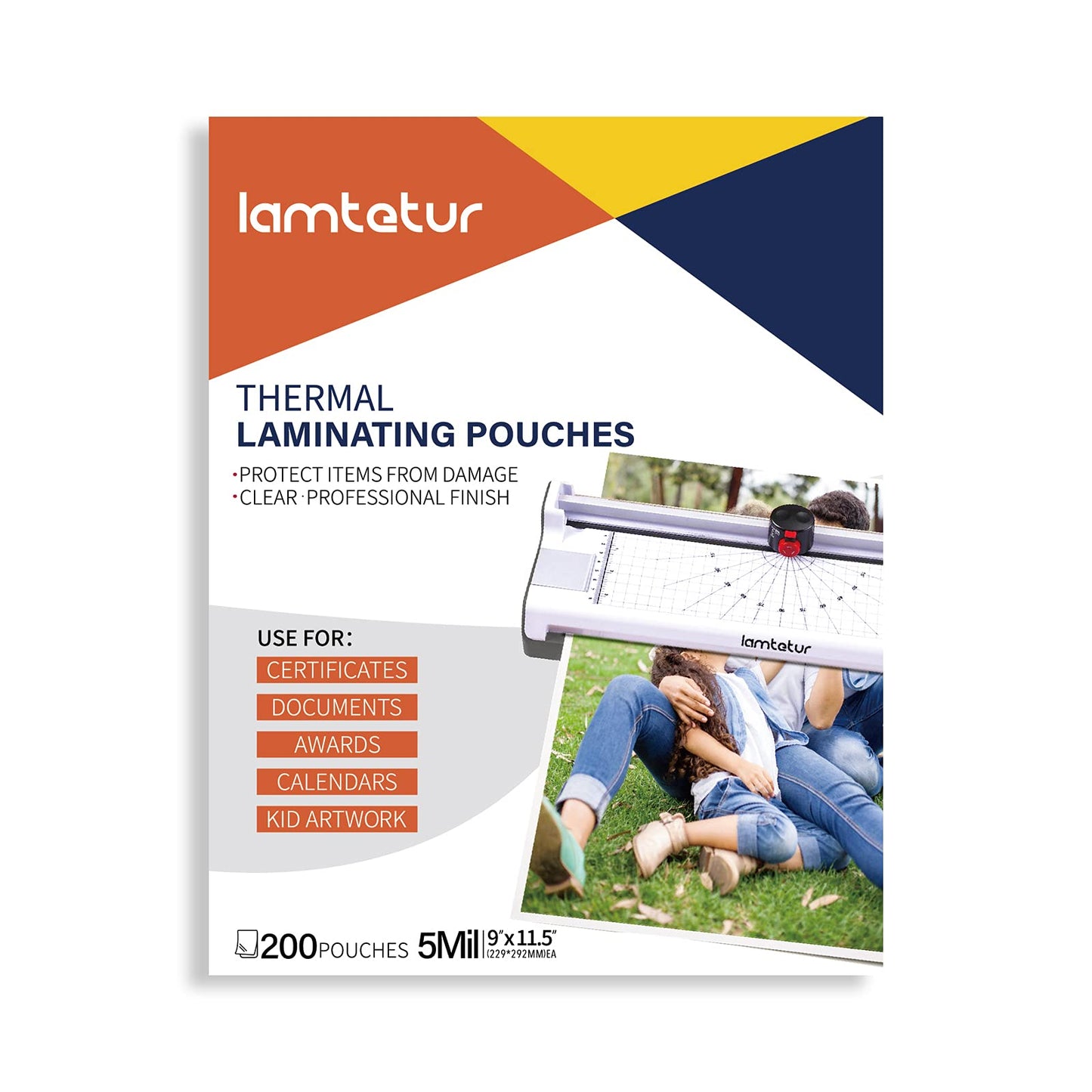 Lamtetur Thermal Laminating Pouches 9"x11.5" Inches, Holds 8.5 x 11 Inch Sheets,5mil 200Pack Hot Laminate Films, Clear Laminator Papers, Letter Size Lamination Sheets (125Mic 200Pcs)